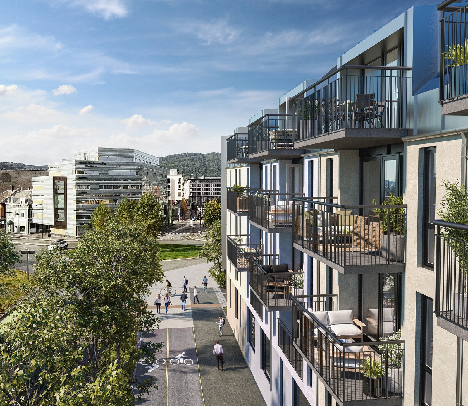 Fasade mot sør og det som blir byens nye miljøgate. Illustrasjon, endringer kan forekomme Galleribilde