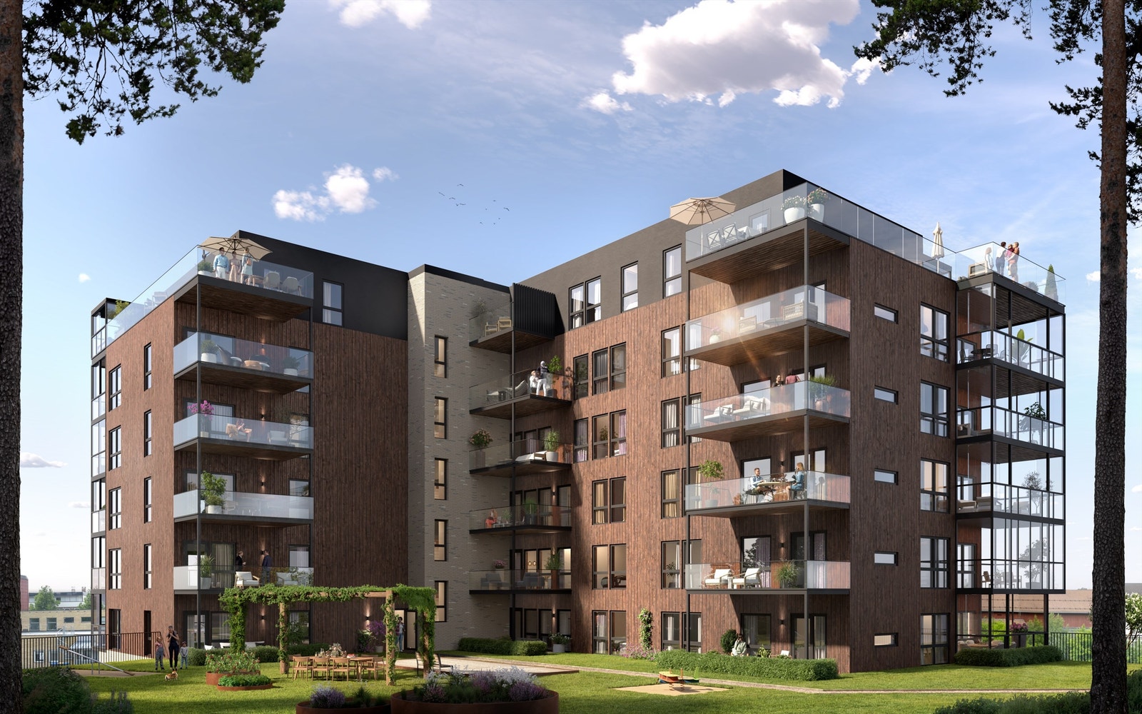 Christian Park blir liggende høyt og luftig med skjermet bakhage over parkeringsanlegg, inn mot Galgebergparken. Illustrasjon - avvik vil forekomme. Galleribilde