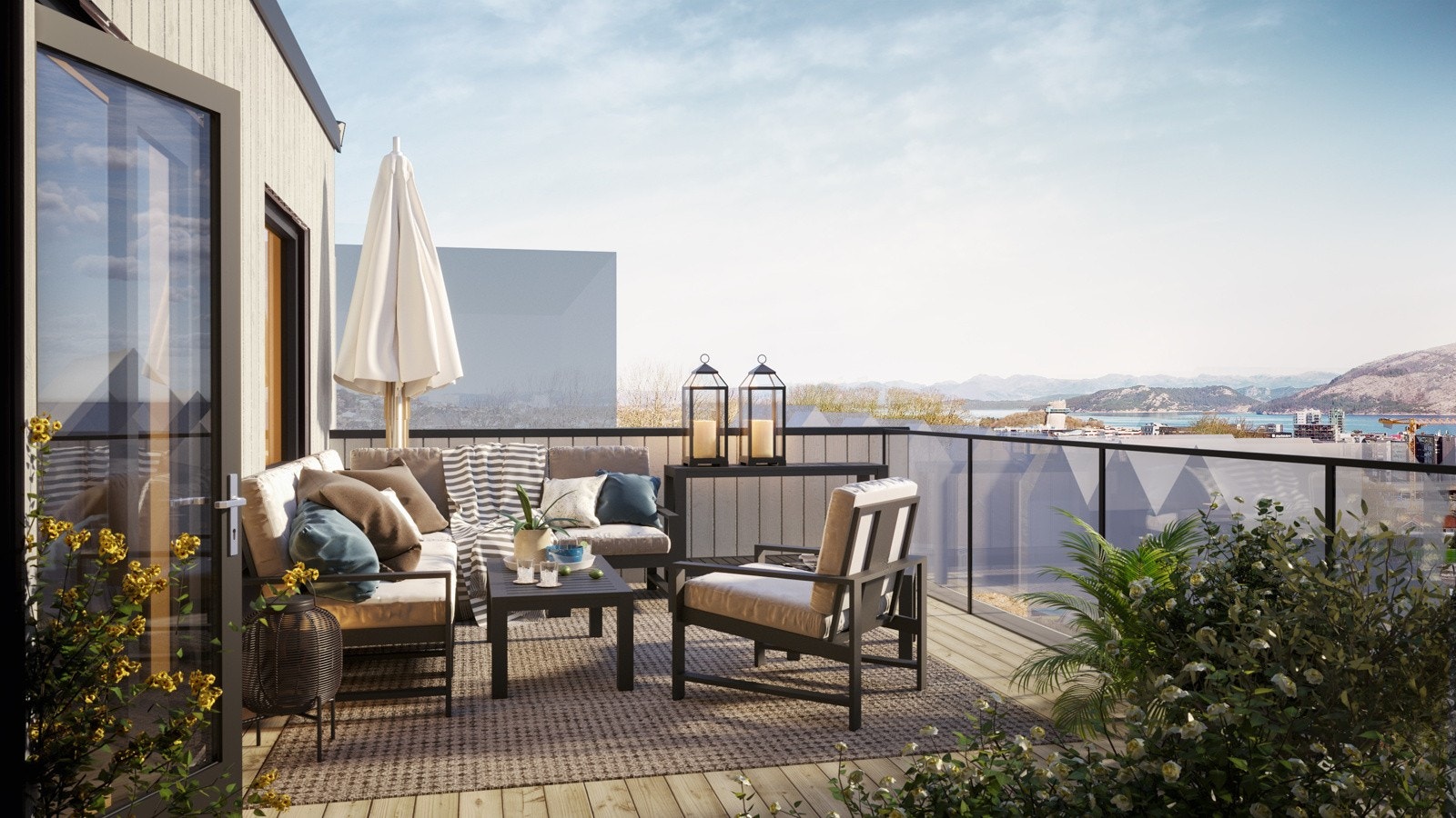 Alle boligene på delfeltet får romslige takterrasser. Galleribilde