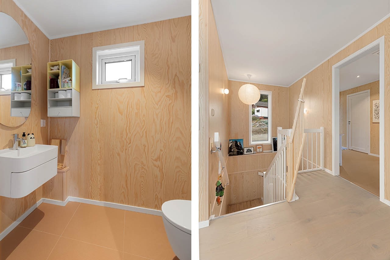 Foto fra kundetilpasset Hus1 - Kunde har endret tegninger og fått en romslig entré med toalett i 1. etasje Galleribilde