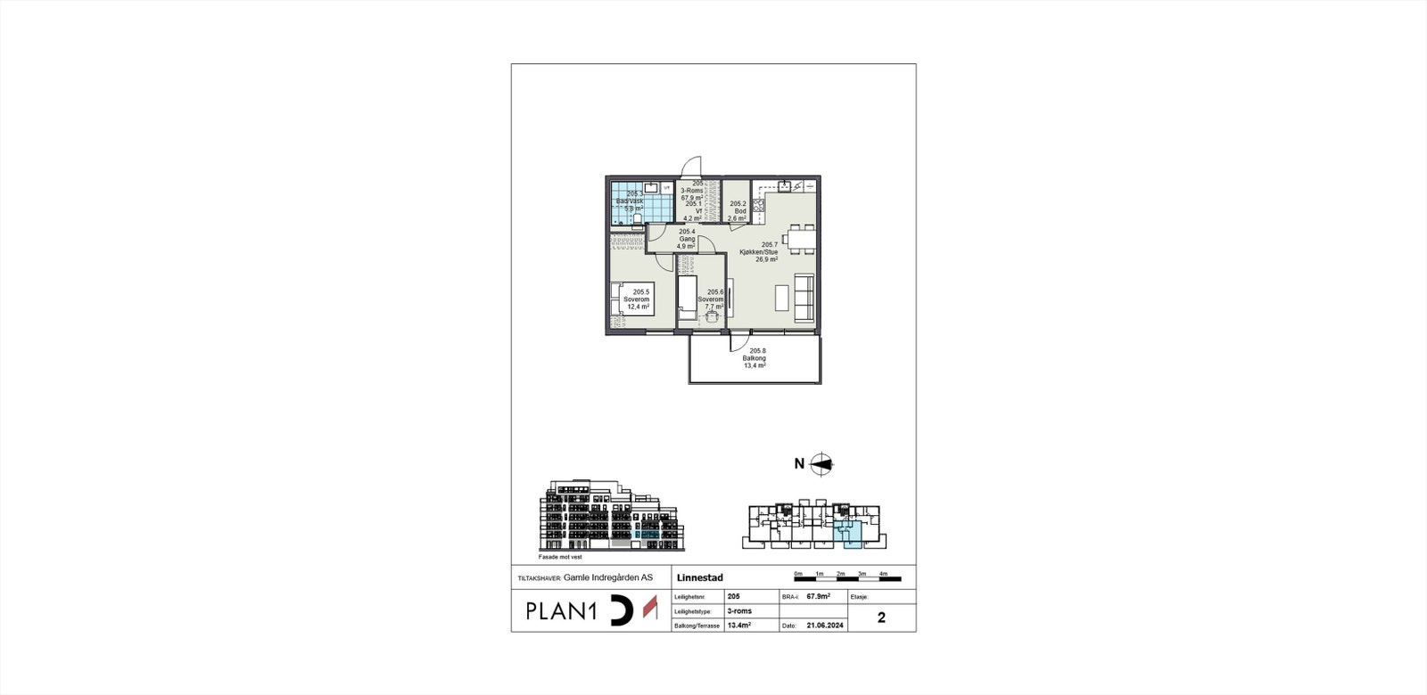 Plantegning leilighet 205 21.06.2024. Galleribilde
