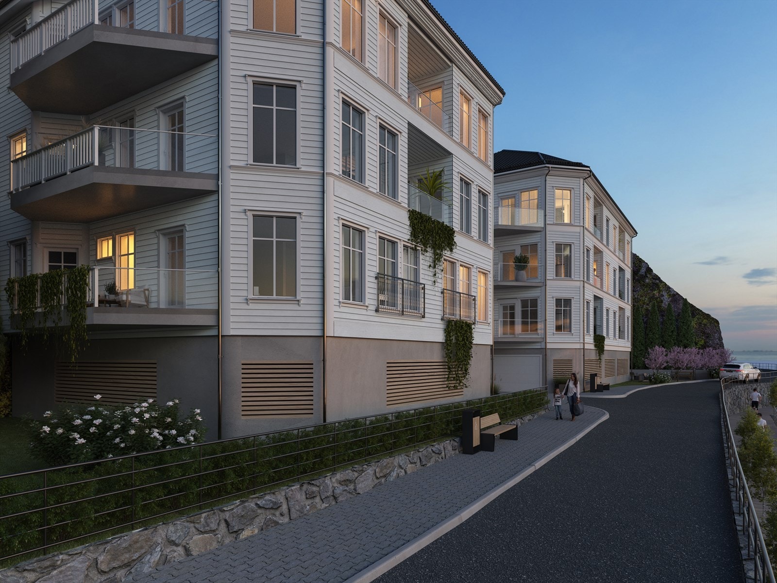 Byggene er utformet med inspirasjon fra patrisiervillaene som ble reist rundt indre havn under seilskutetiden. Galleribilde