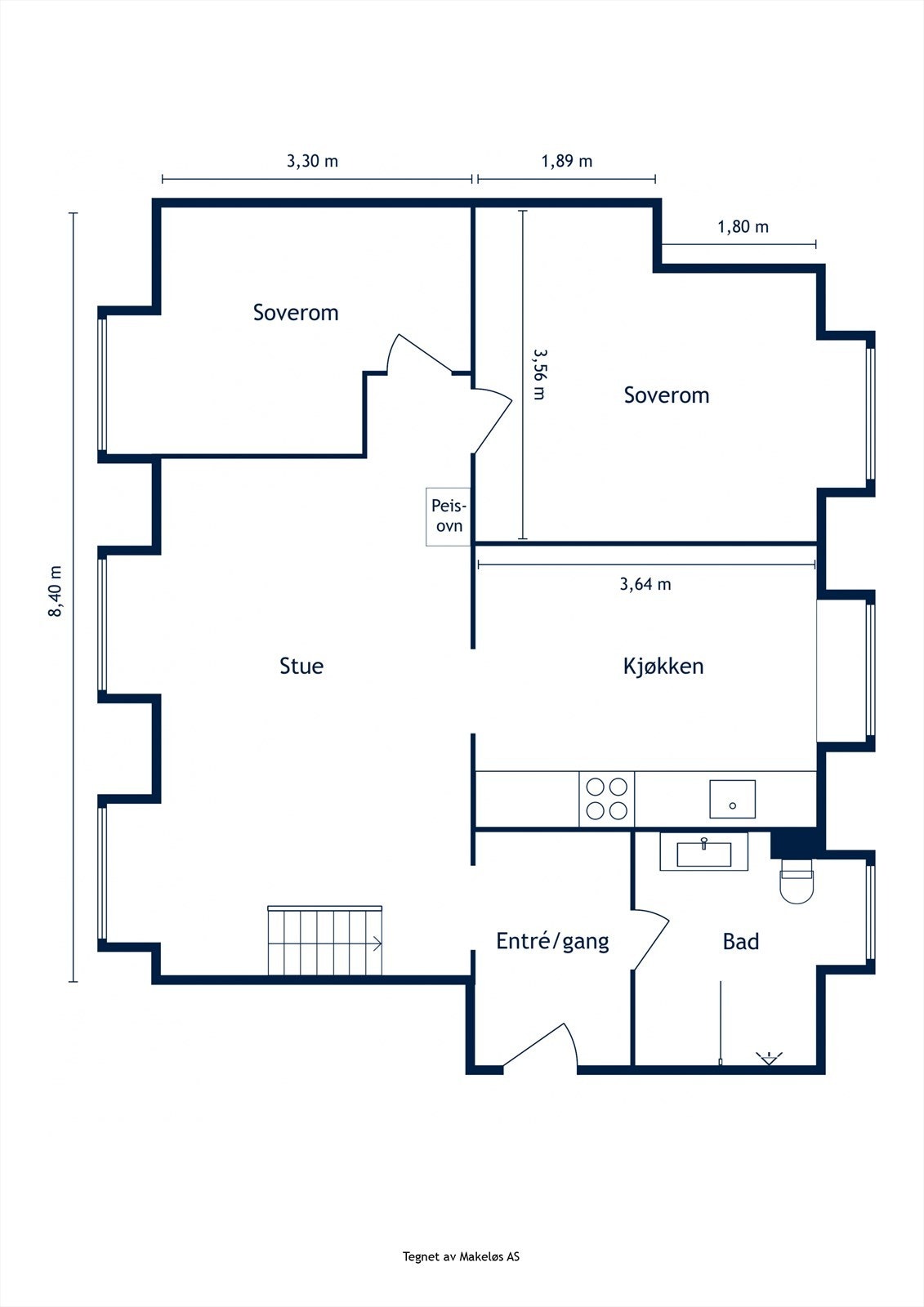 Damplassen 14 | Plantegning 3. etasje. Galleribilde