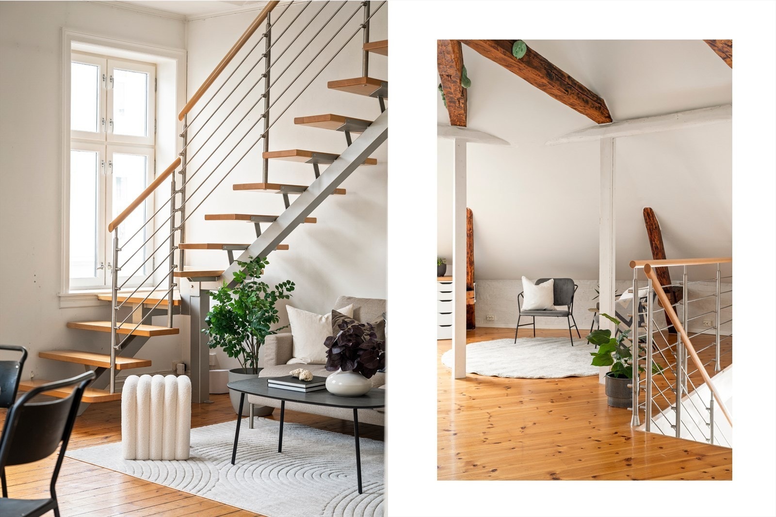 Stilren trapp tar deg opp til leilighetens øverste etasje. Galleribilde