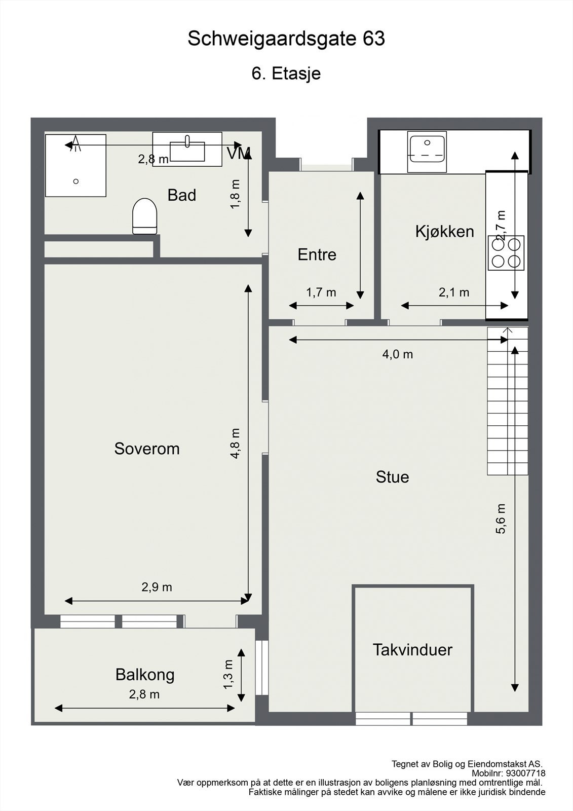 Plantegning Schweigaardsgate 63, 6. etasje. Galleribilde