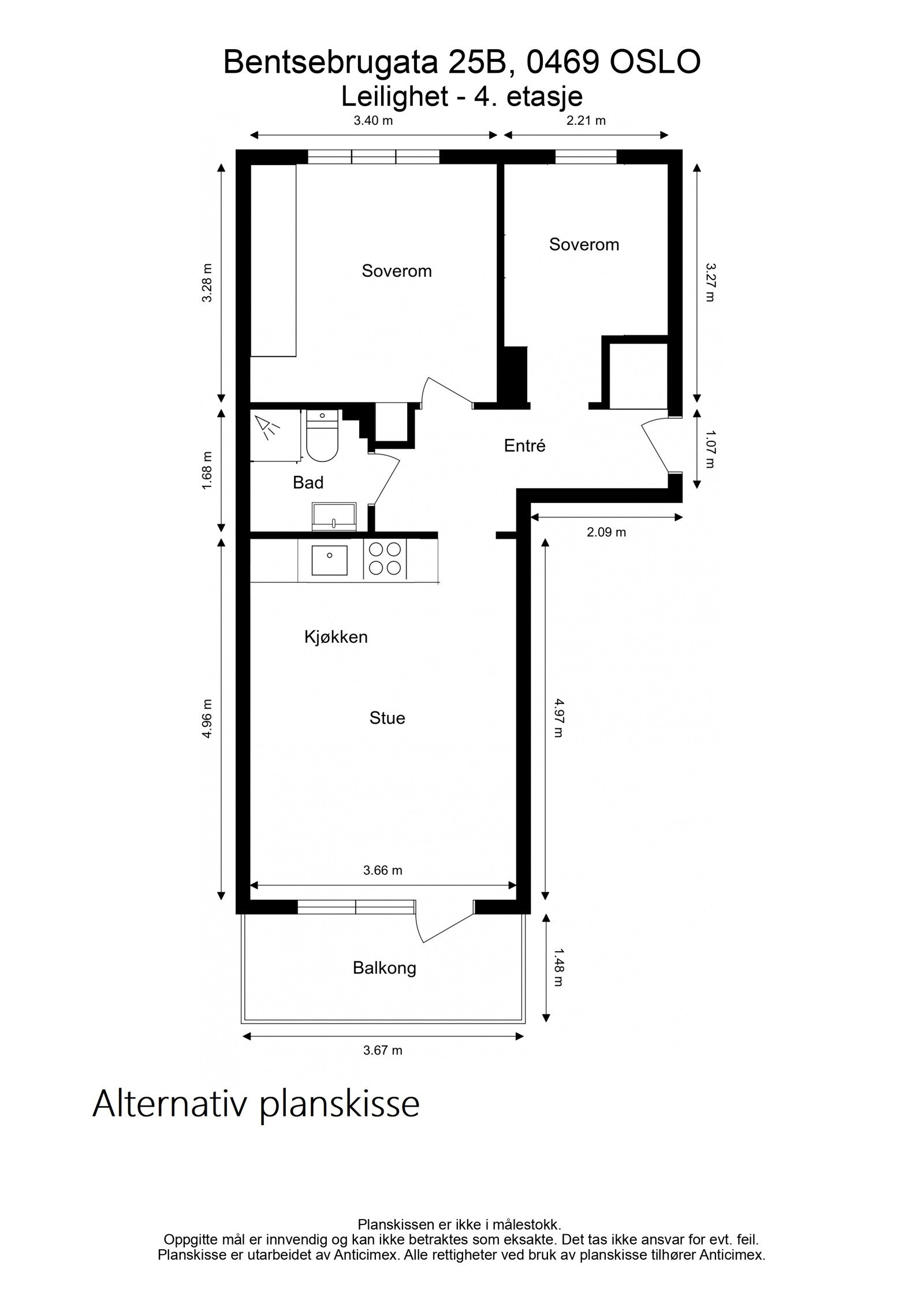 Alternativ planskisse for 3-roms Galleribilde
