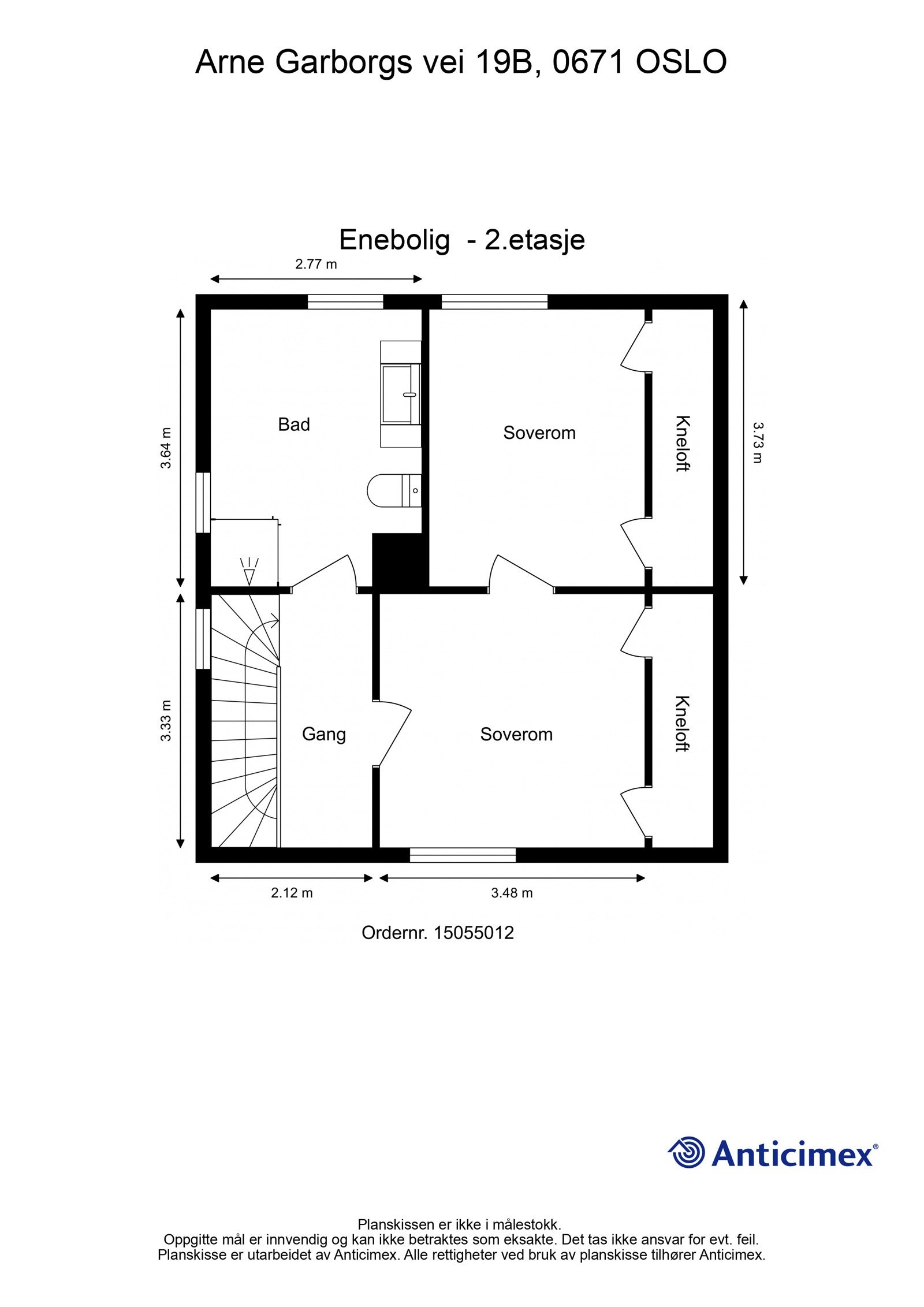 2.etasje (BRA-i på 41 kvm) består av 2 soverom, gang og bad. Galleribilde