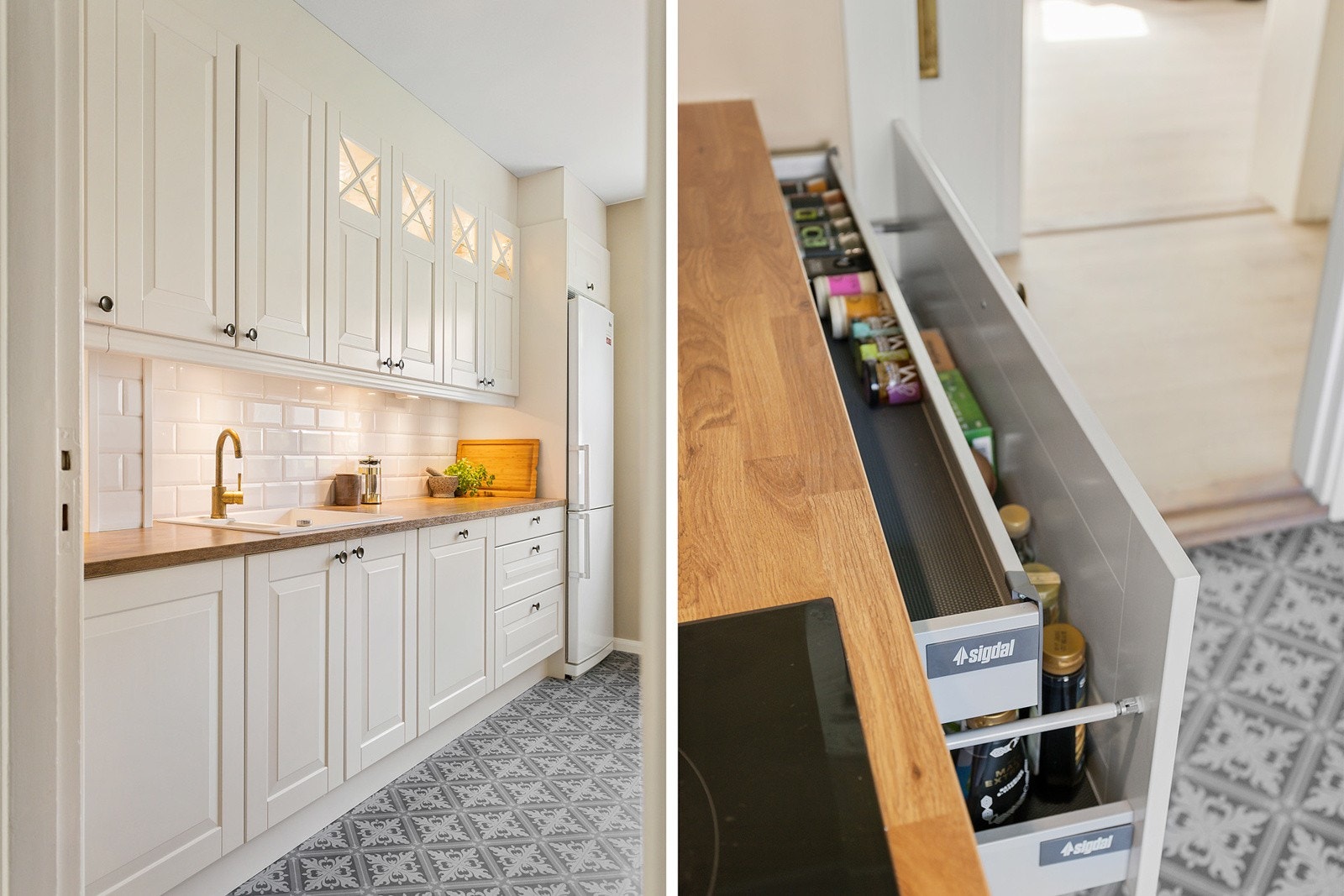 Kjøkkenet er levert av Sigdal og er innredet med smarte oppbevaringsløsninger Galleribilde