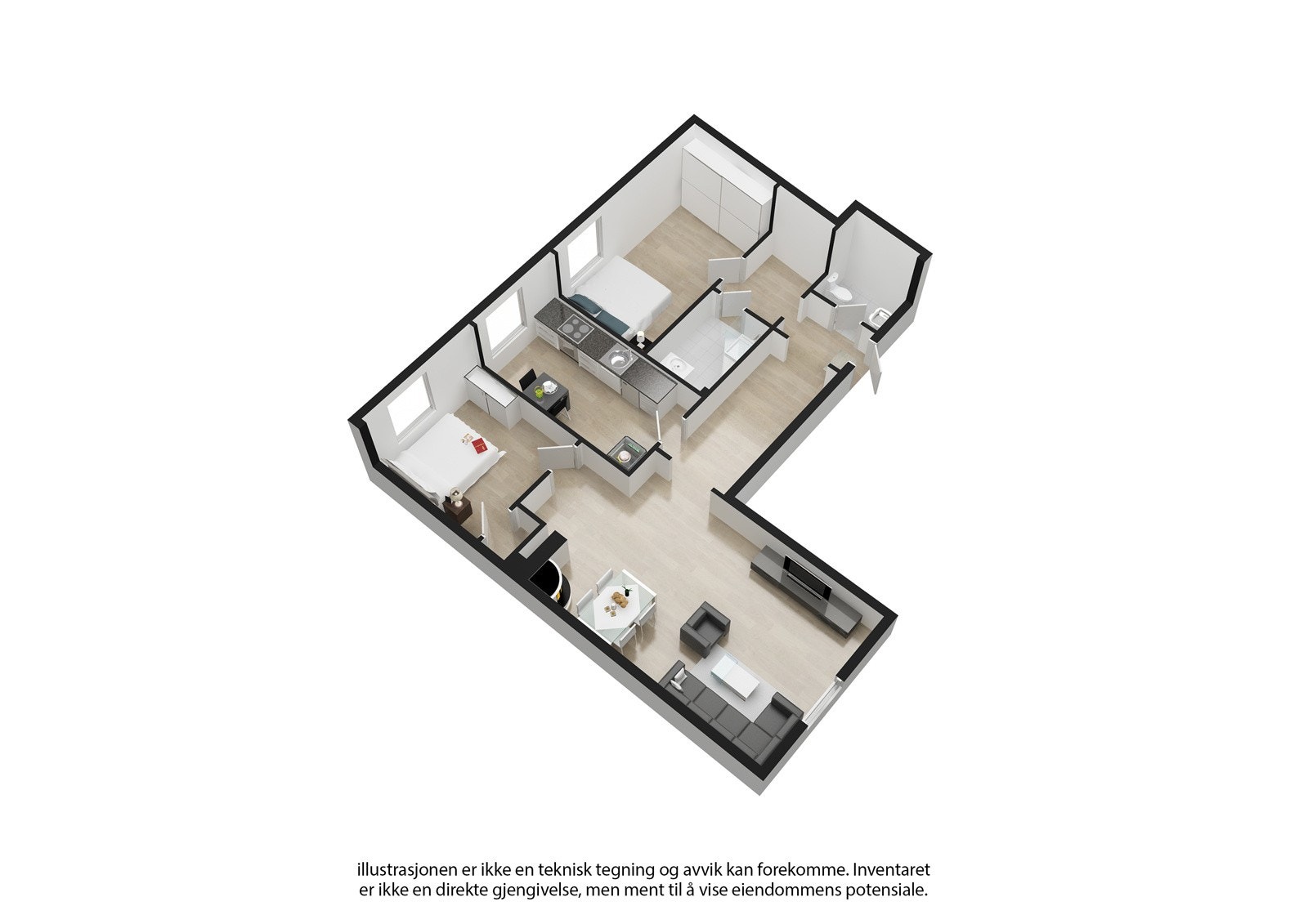 3D plantegning - avvik kan forekomme. Galleribilde