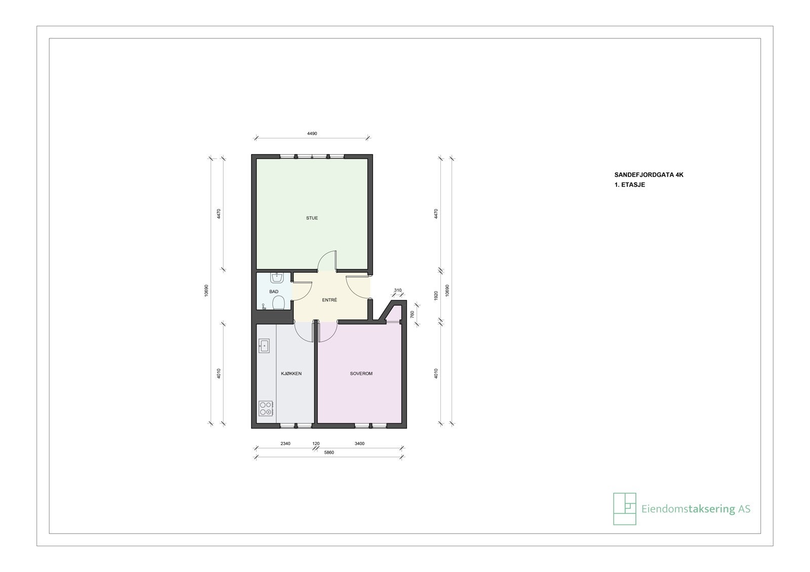 Plantegning. I tillegg disponerer leiligheten en kjellerbod på ca. 4,4m². Galleribilde