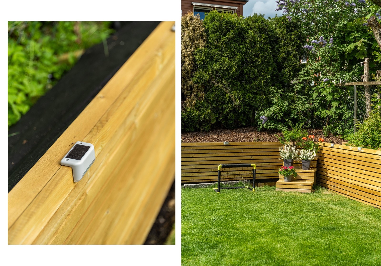 Nybygget gjerde med lys drevet av solceller. Galleribilde