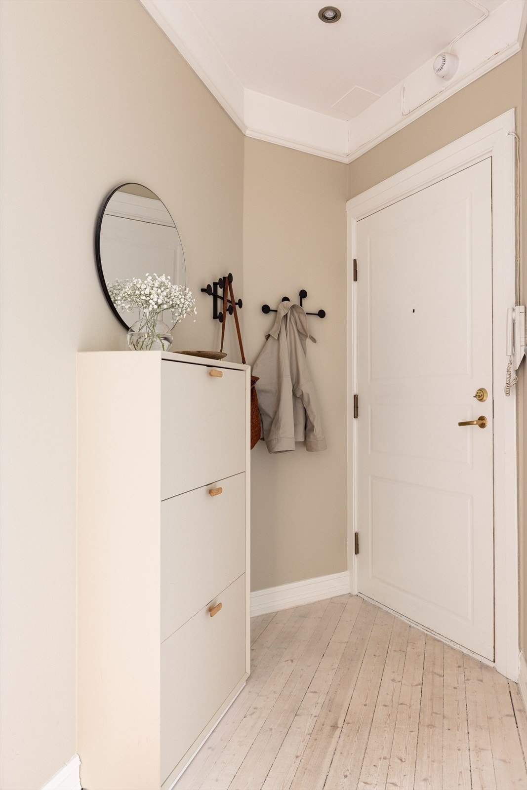 Romslig entré med plass for klesoppheng og oppbevaring av sko. Galleribilde