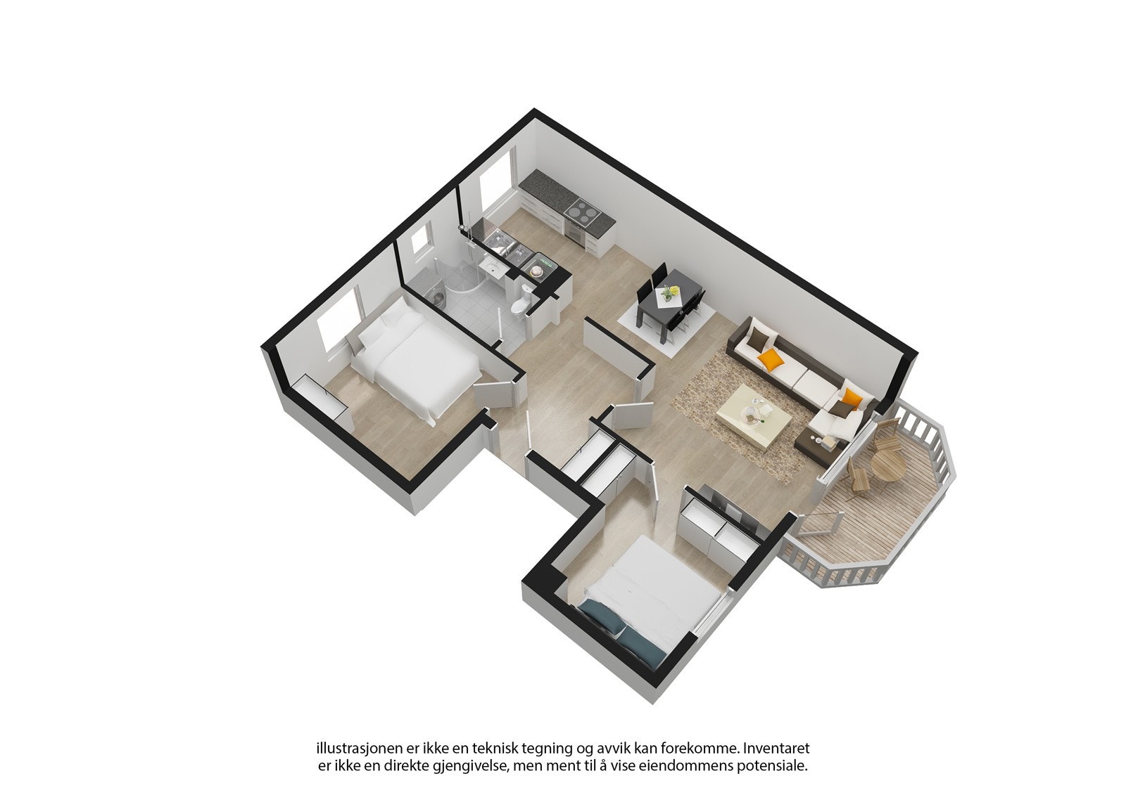 3D plantegning - avvik kan forekomme. Galleribilde