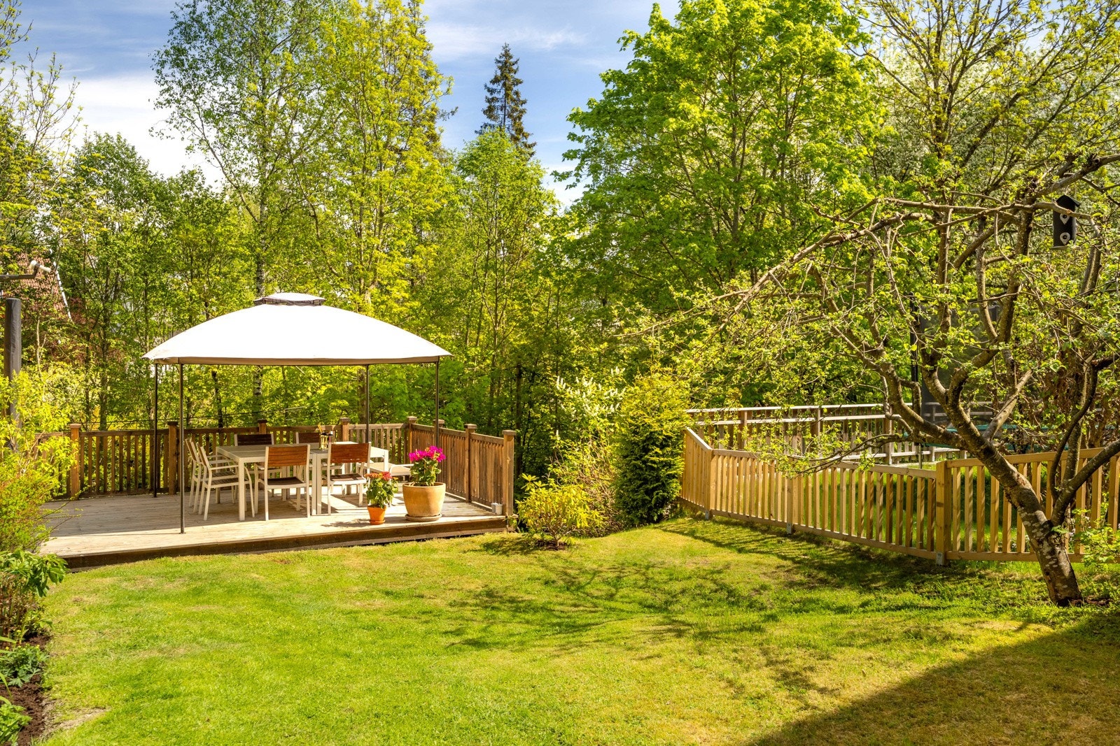 Frodig og skjermet hage med stor terrasse. Galleribilde