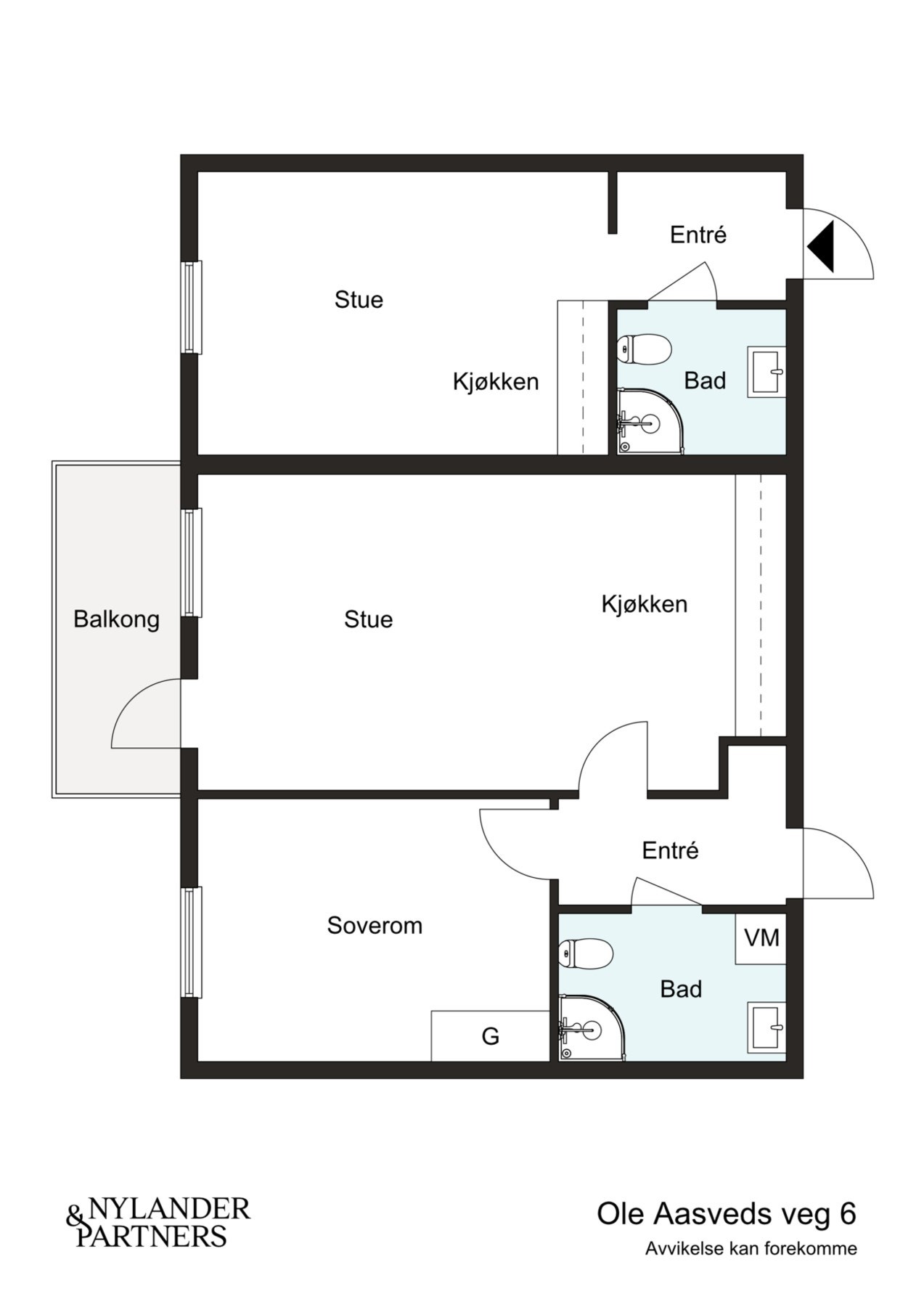 2D plantegning av leiligheten. Påfølgende bilder er fra bi-leilighet. Galleribilde