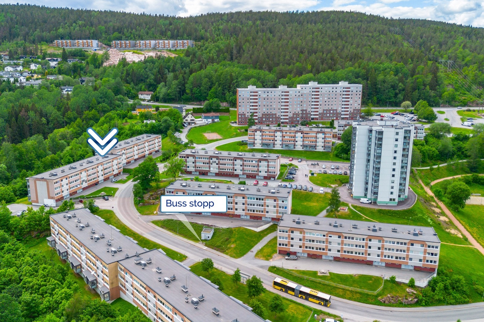 Beliggende nærme busstopp og fjell platå. Galleribilde