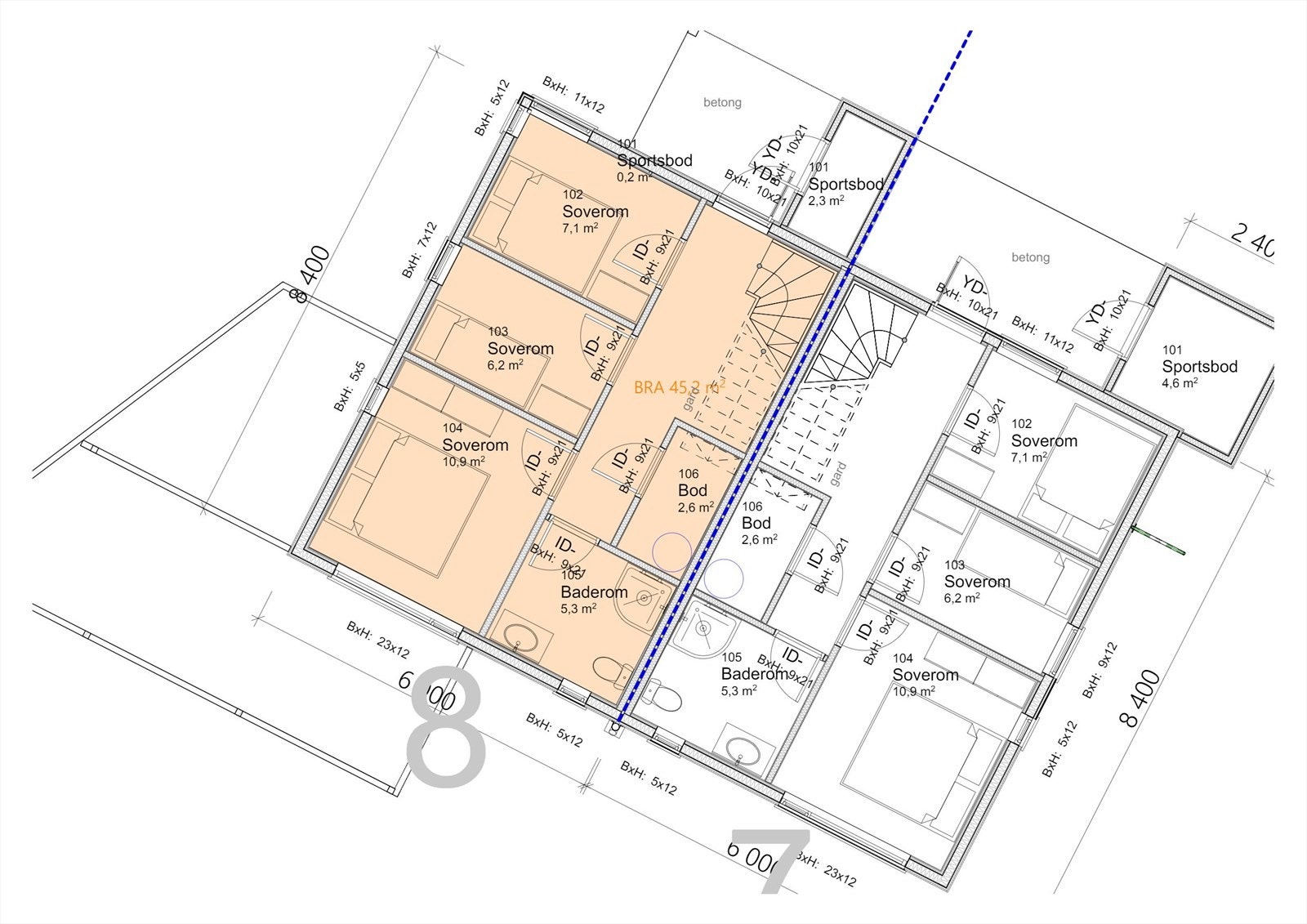 Plantegning over hytte 7 og 8 (1 etg) Galleribilde