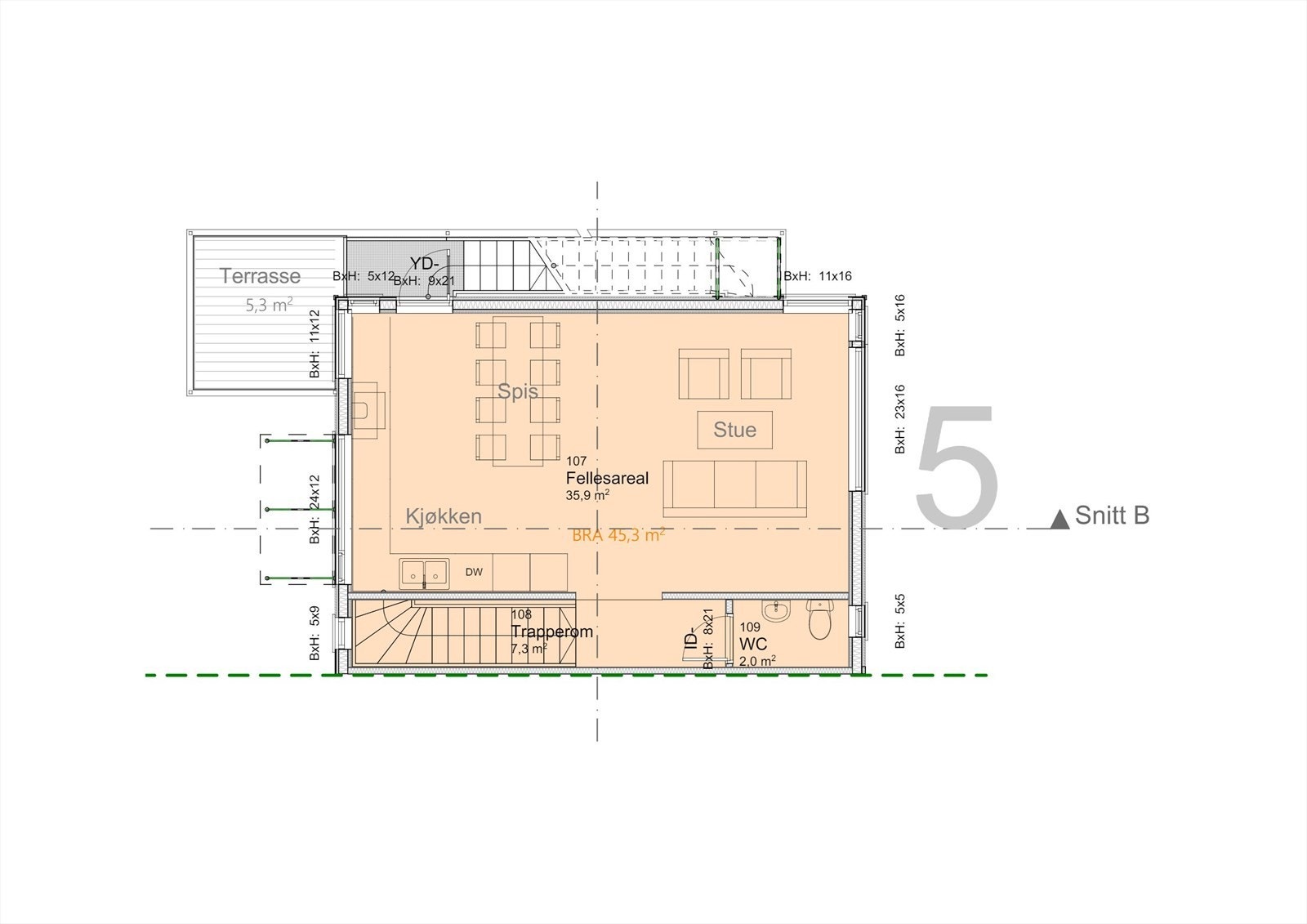 Plantegning hytte nummer 5 (2 etg) Galleribilde