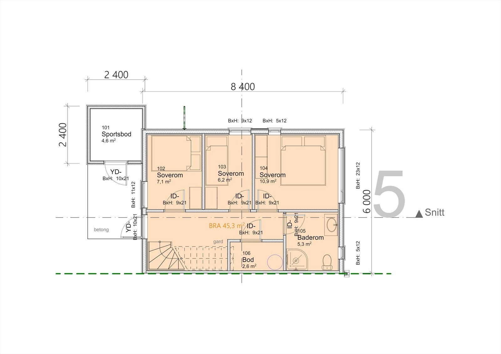 Plantegning hytte nummer 5 (1 etg) Galleribilde