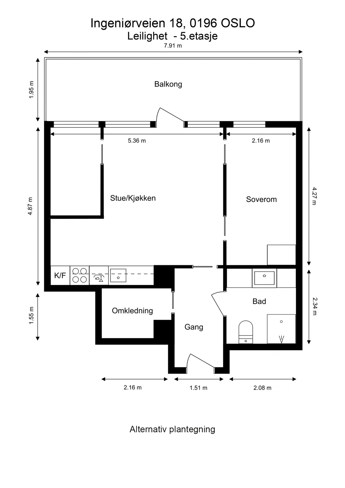 Alternativ planløsning med et ekstra rom i stuen. Kun til illustrasjon. Gjennomførbarheten av endringen er ikke vurdert. Galleribilde