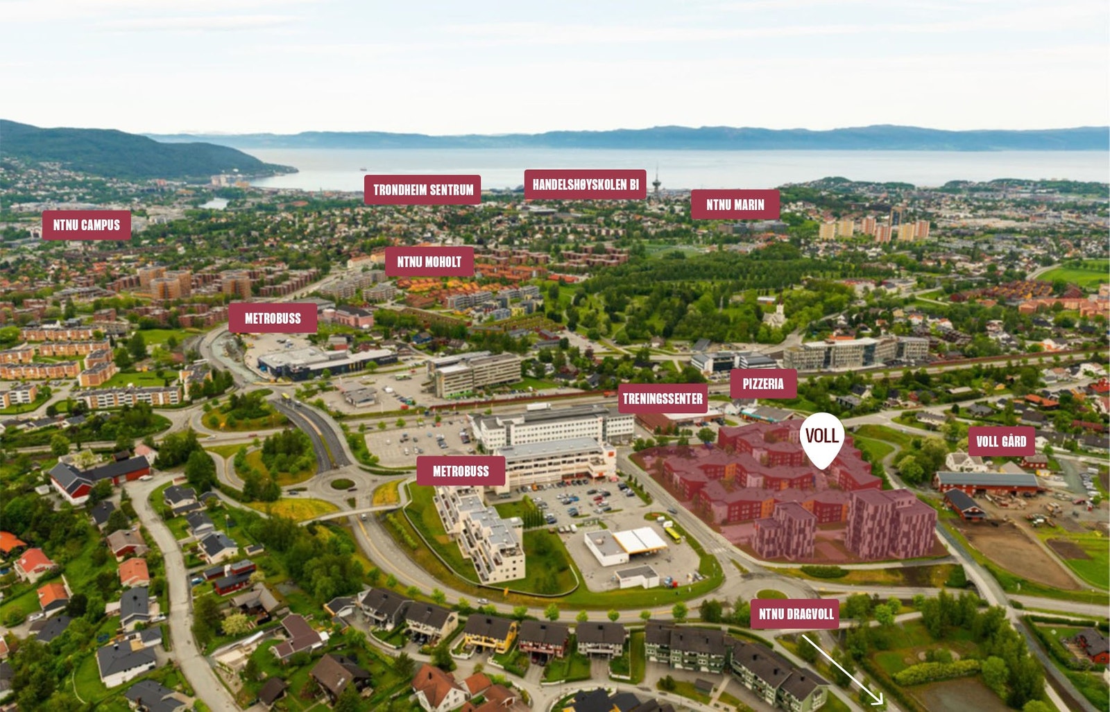 Oversiktsbilde beliggenhet Voll Galleribilde