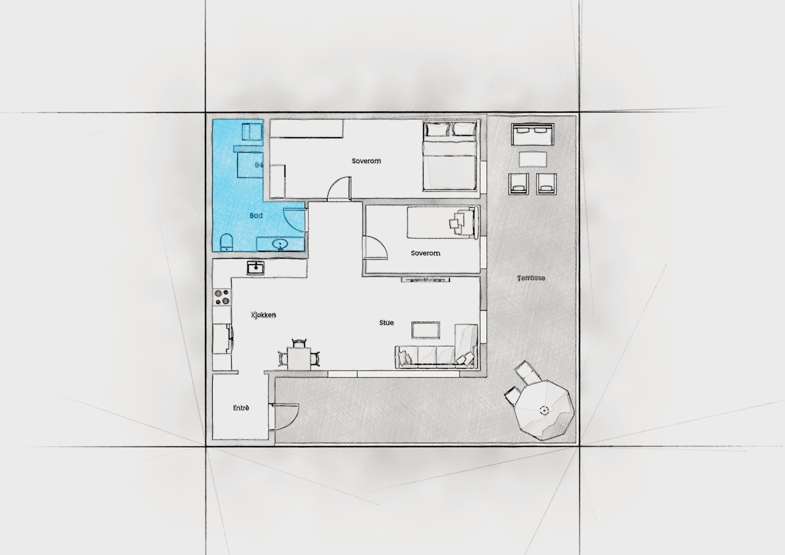 Arealeffektiv løsning med 67 m² BRA-i | Terrasse på 37 m² | Bod på 5 m² Galleribilde