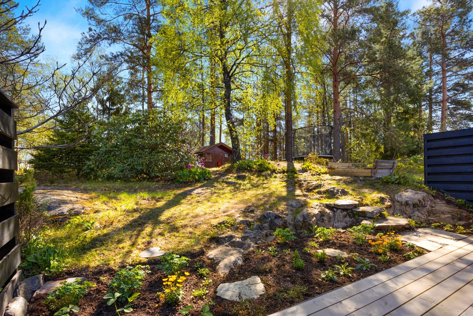 Terrassen ligger usjenert til, og vender ut mot rolig skogholt. Galleribilde