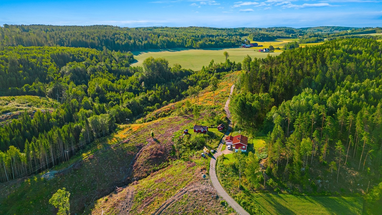 Tomten er skrånende. Pent omgitt av naturområder Galleribilde