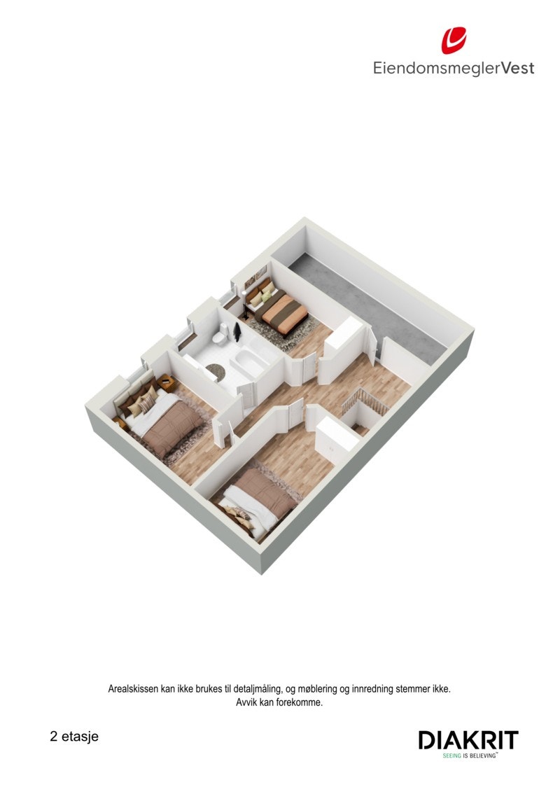 3D planskisse av overetasjen. Galleribilde