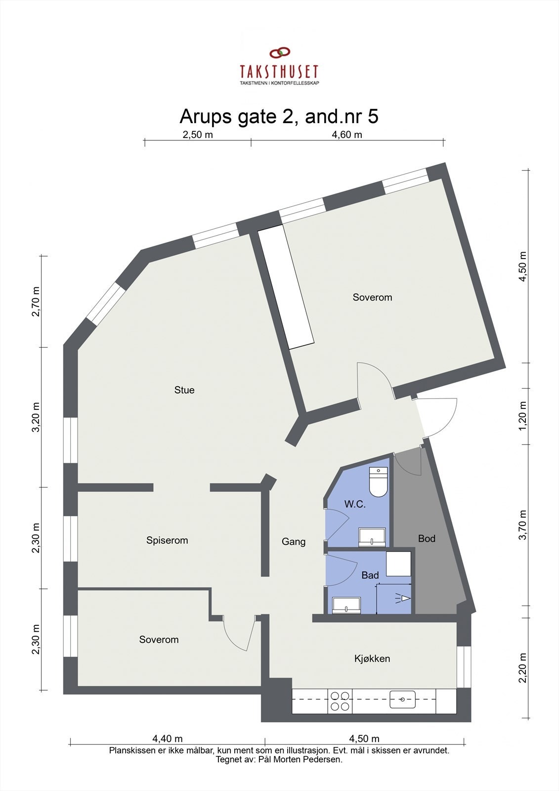 Plantegning. I tillegg disponerer leiligheten en bod i kjeller. Galleribilde