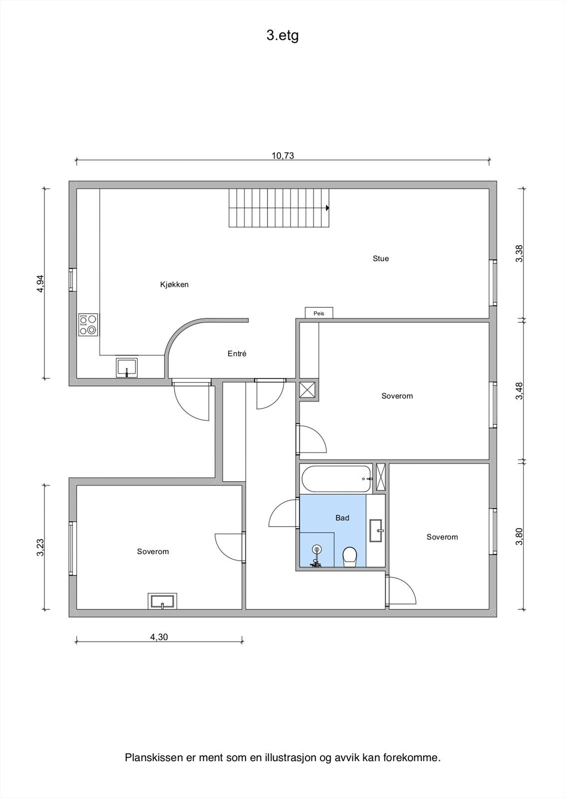 Plantegning 3. etasje Galleribilde