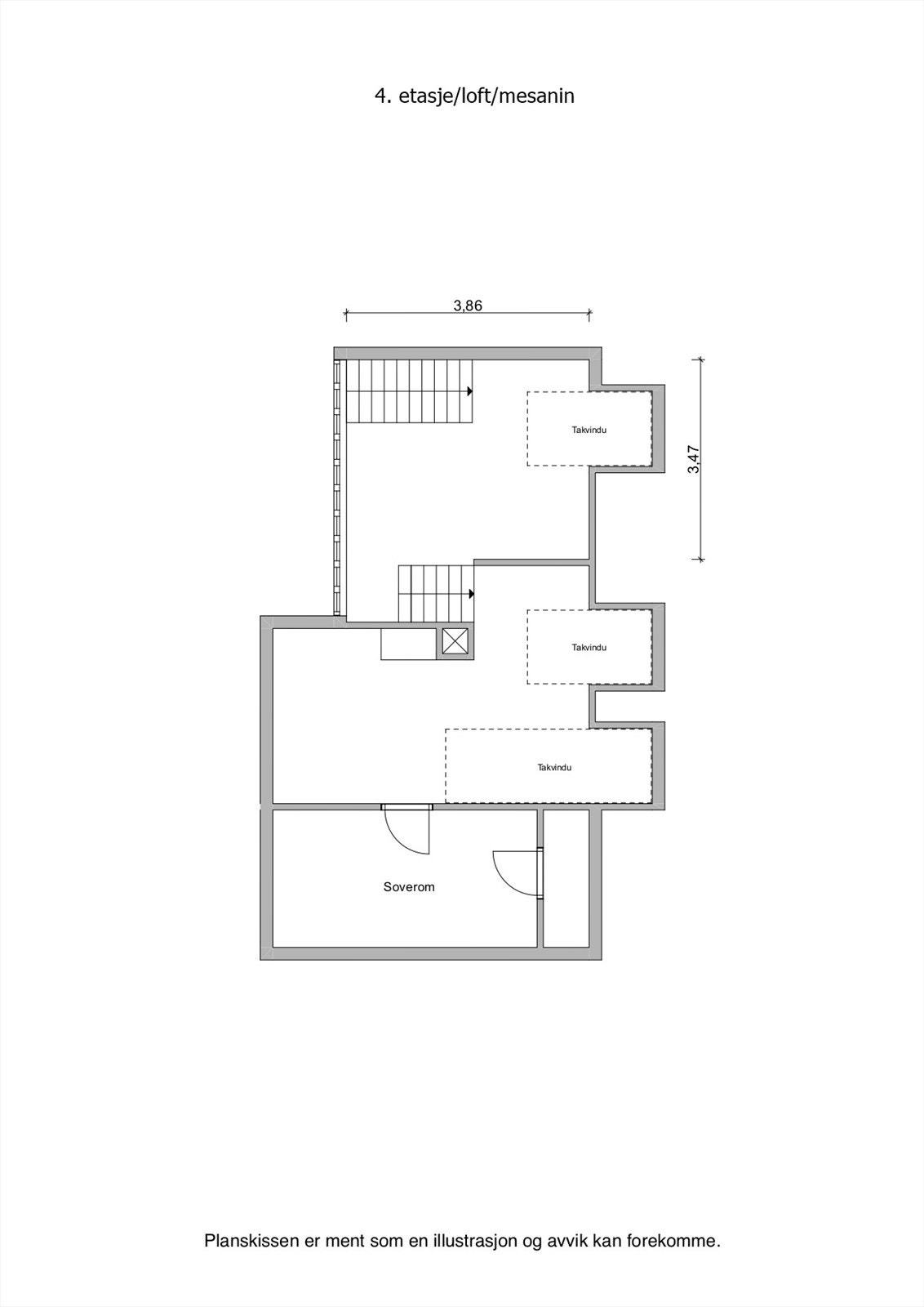 Plantegning 4. etasje/loft/mesanin Galleribilde
