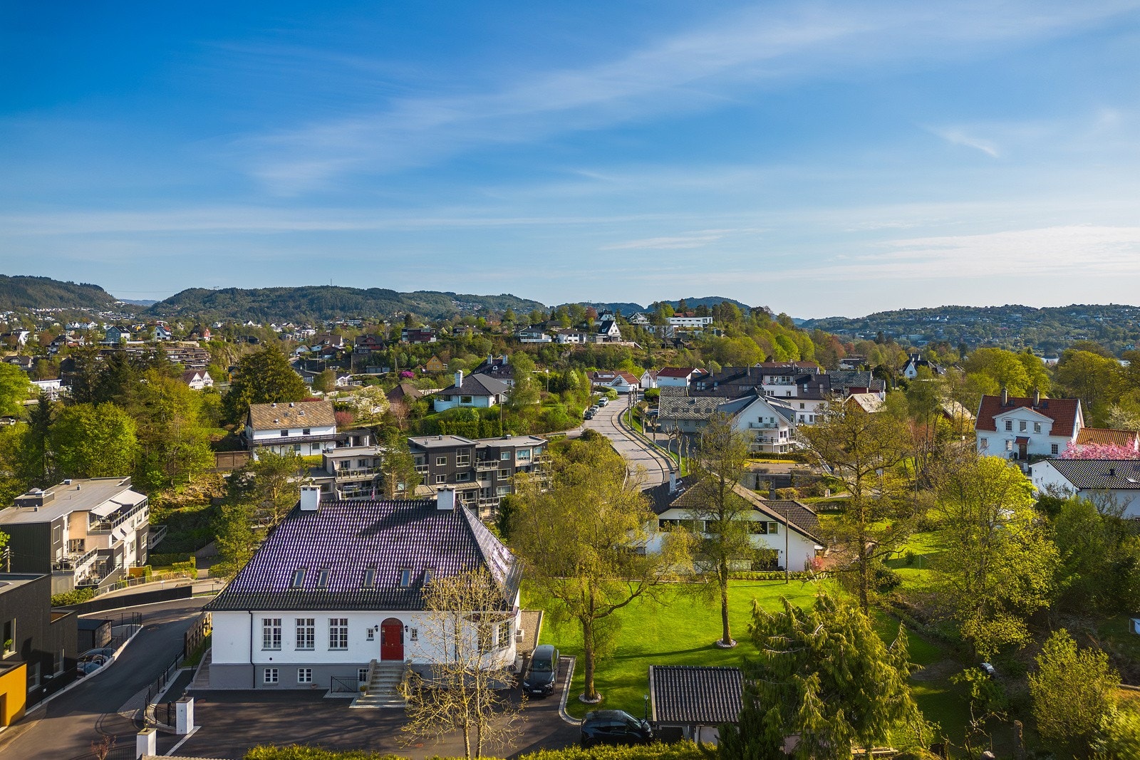 Det er plantet laurbærhegg rundt deler av tomten og bak huset er det rododendron som dekker brorpart av bedet. Det er også flere kirsebærtrær, ulike frukttrær og bærbusker. Galleribilde