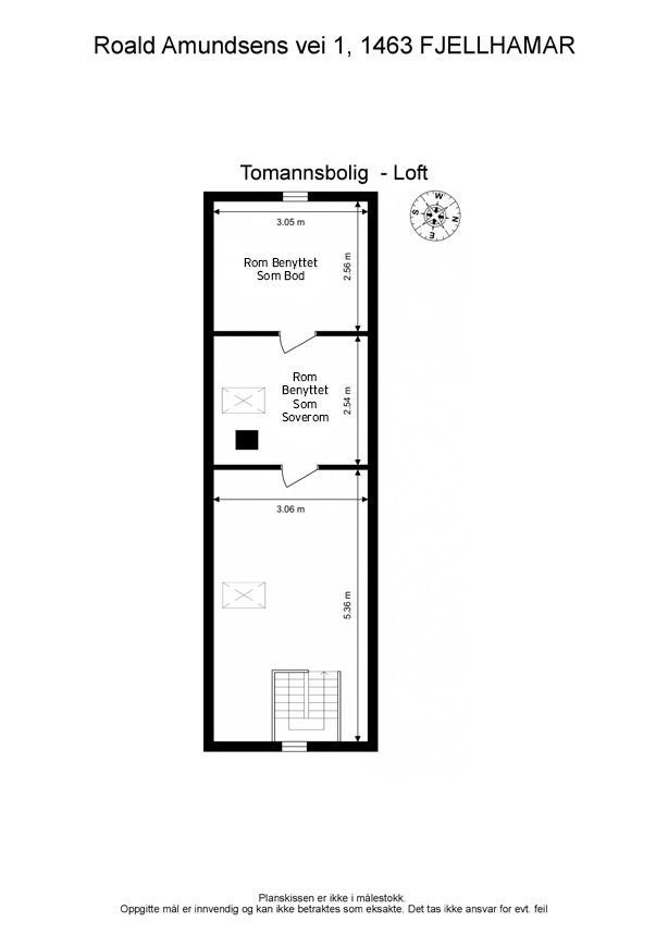 Plantegning innredet loft, ikke godkjent for varig opphold. Galleribilde