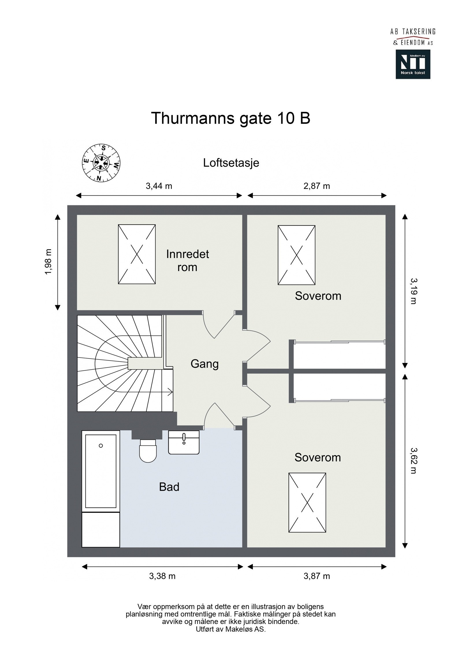 Leiligheten strekker seg over to plan, og dette er loftsetasjen. Galleribilde