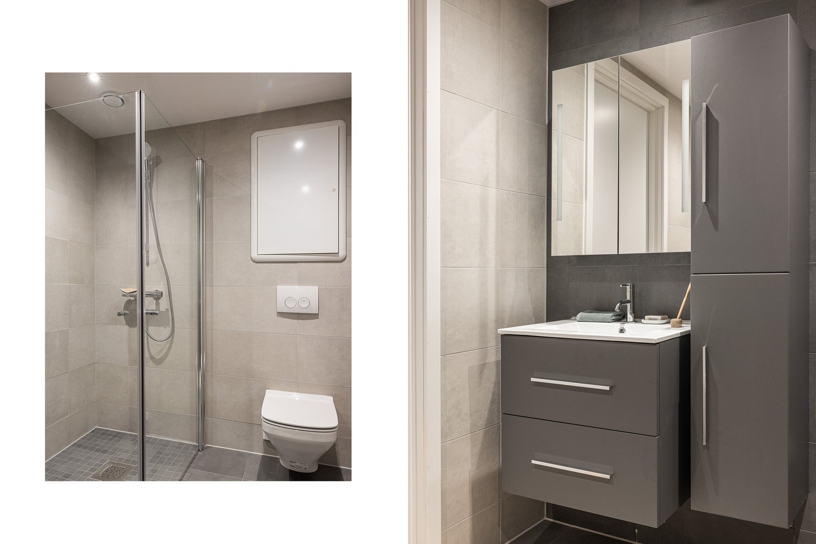 Moderne baderom med flislagte overflater. Galleribilde