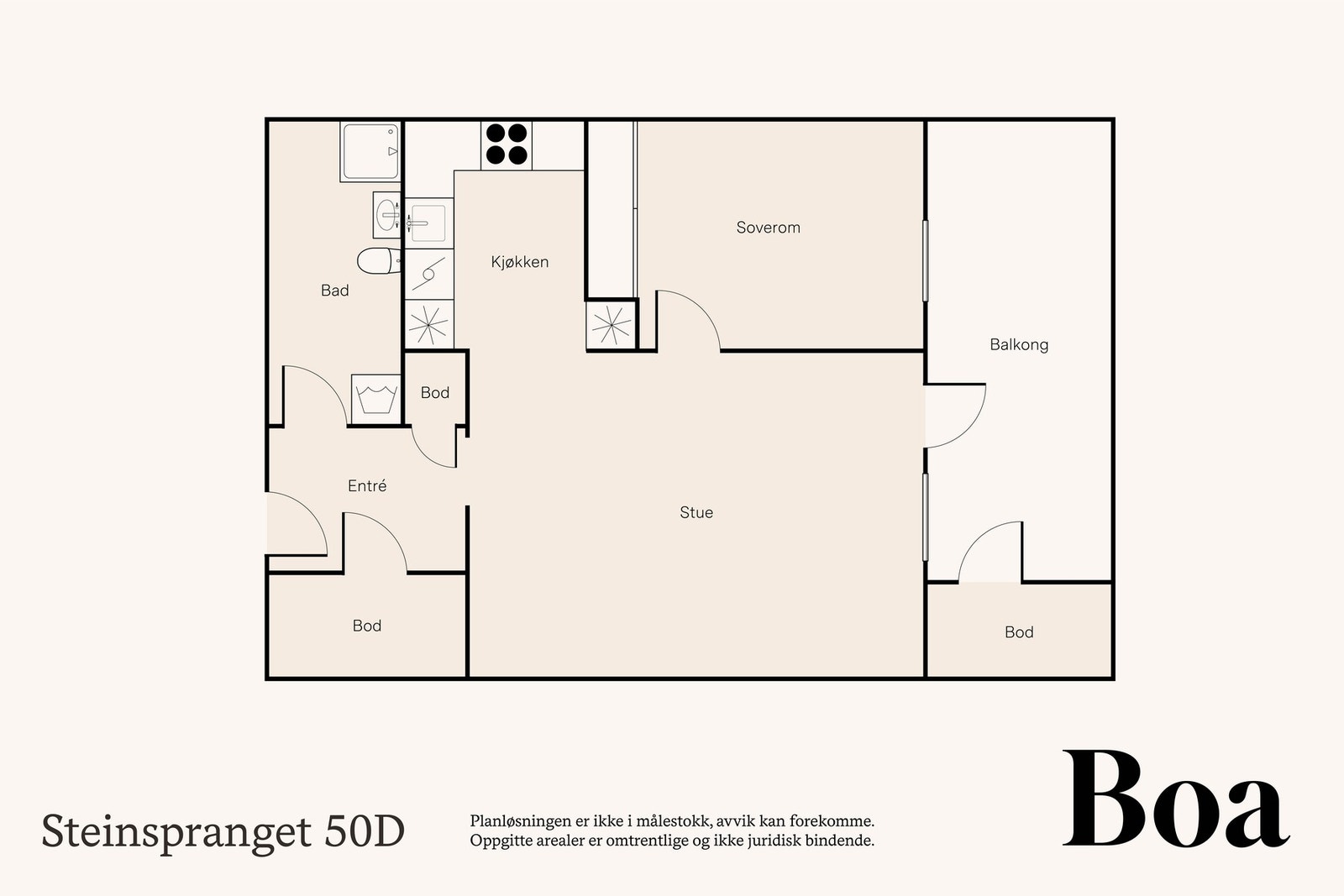 2. etasje: Gang, bad, kjøkken/stue og soverom. Kott. Terrasse på ca. 12kvm. Galleribilde