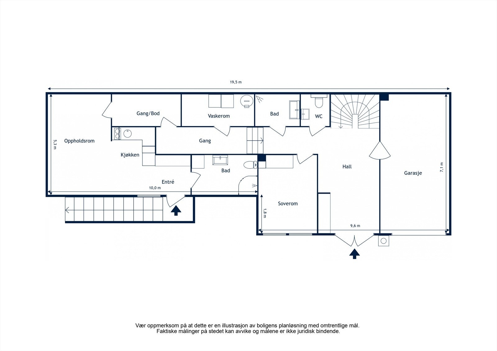 Underetasje: Hall med trapp, soverom, dusjbad, toalettrom, vaskerom, gang, og garasje med inngang direkte inn til boligen. Hybel med egen inngang, kjellerstue/kjøkken og dusjbad/wc. Galleribilde