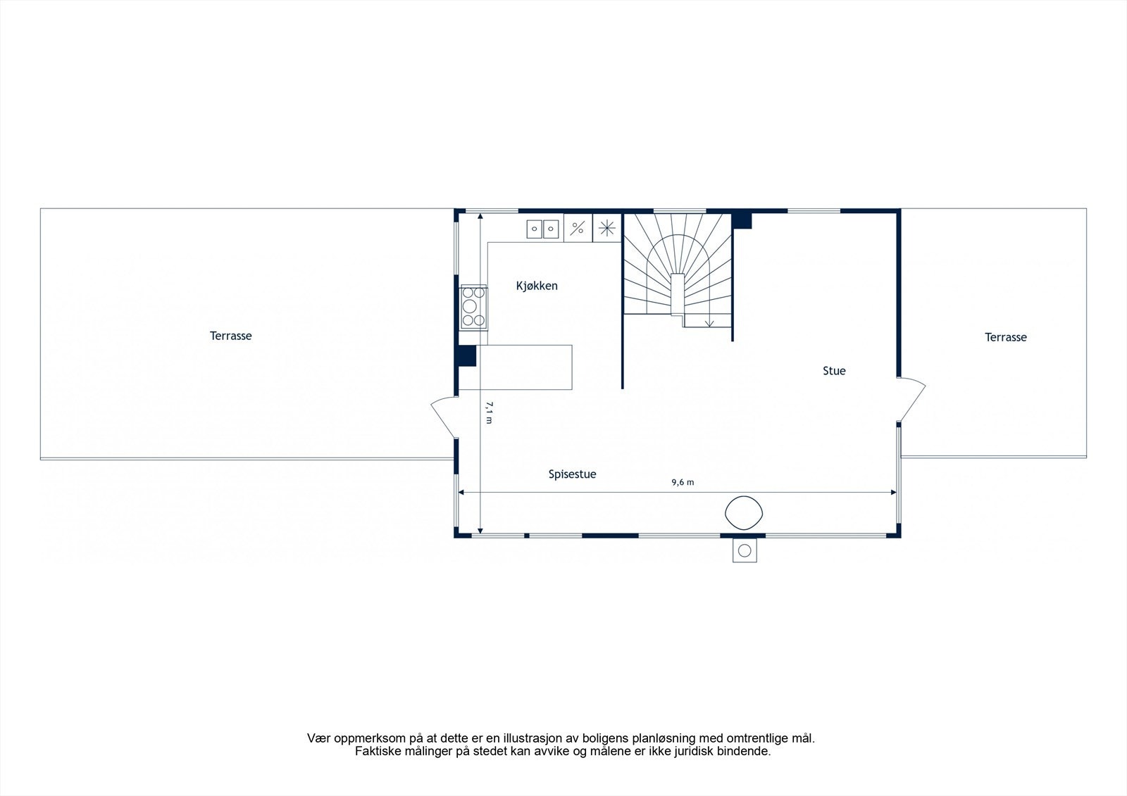 1. etasje: Stue med trapp, spisestue og kjøkken. Alt i praktisk åpen løsning Galleribilde