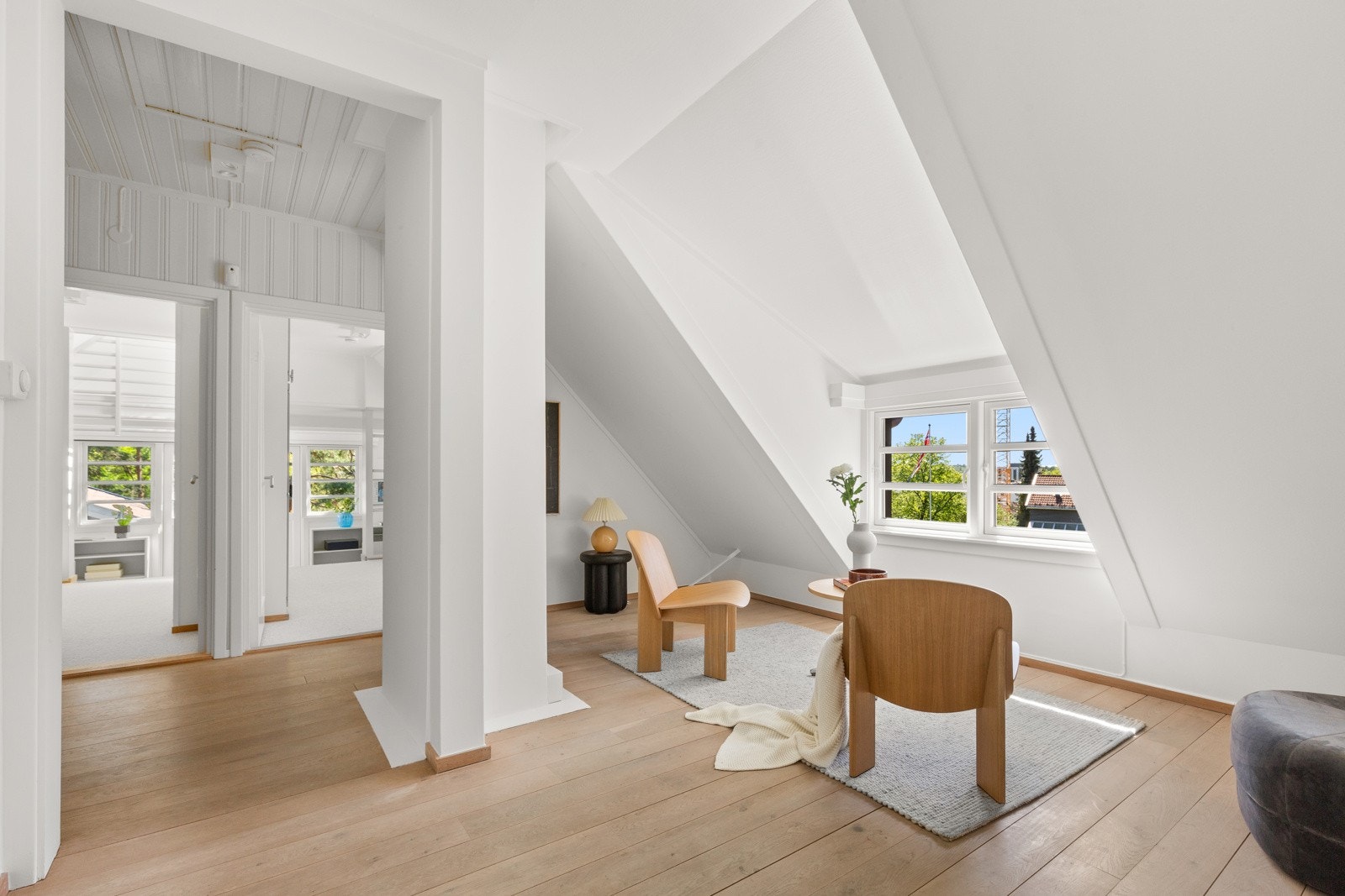 Du ankommer etasjen til en flott loftsstue. Galleribilde
