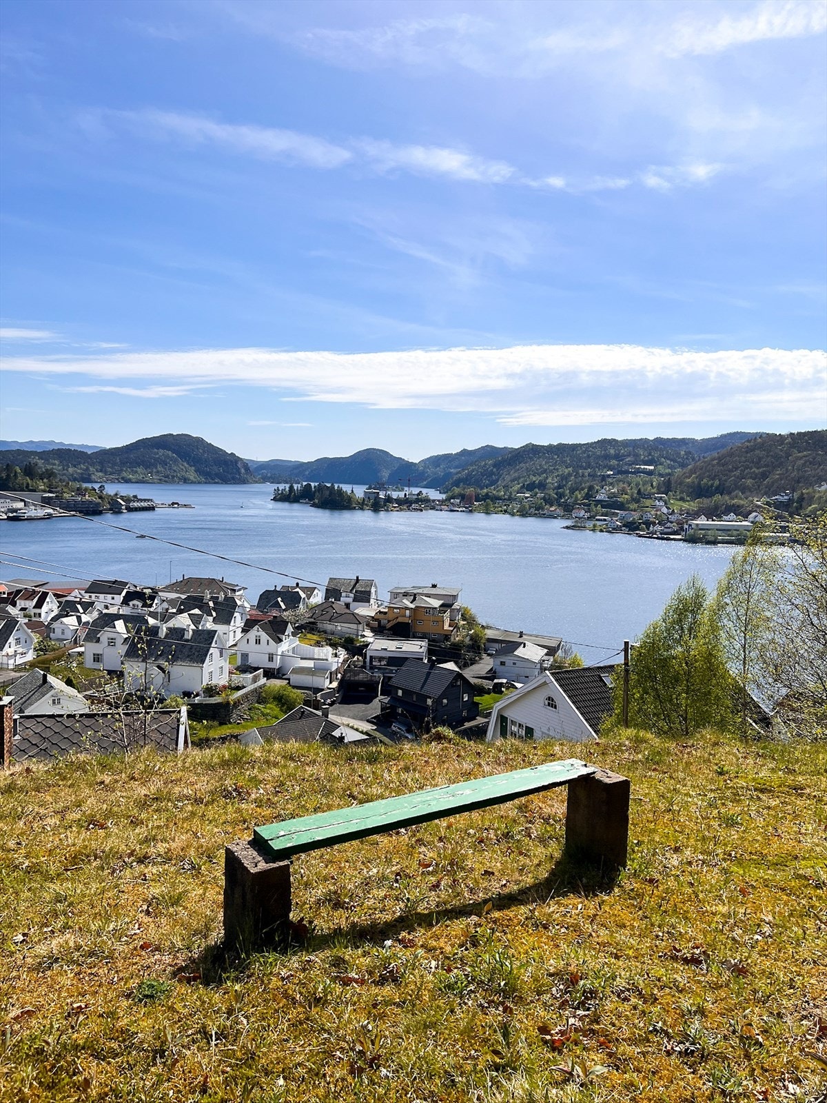 Nyt panoramautsikt over idyllisk by og fjord fra denne fredelige, tilbaketrukne beliggenheten. Galleribilde