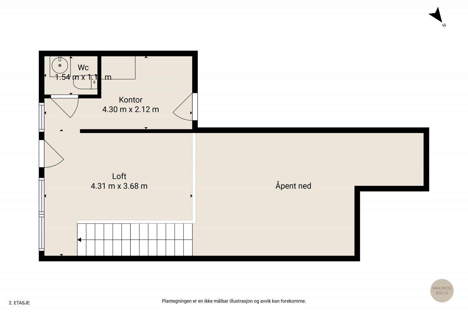 La oss ta turen opp i overetasjen som er bestående av en stue, allkove og toalett Galleribilde