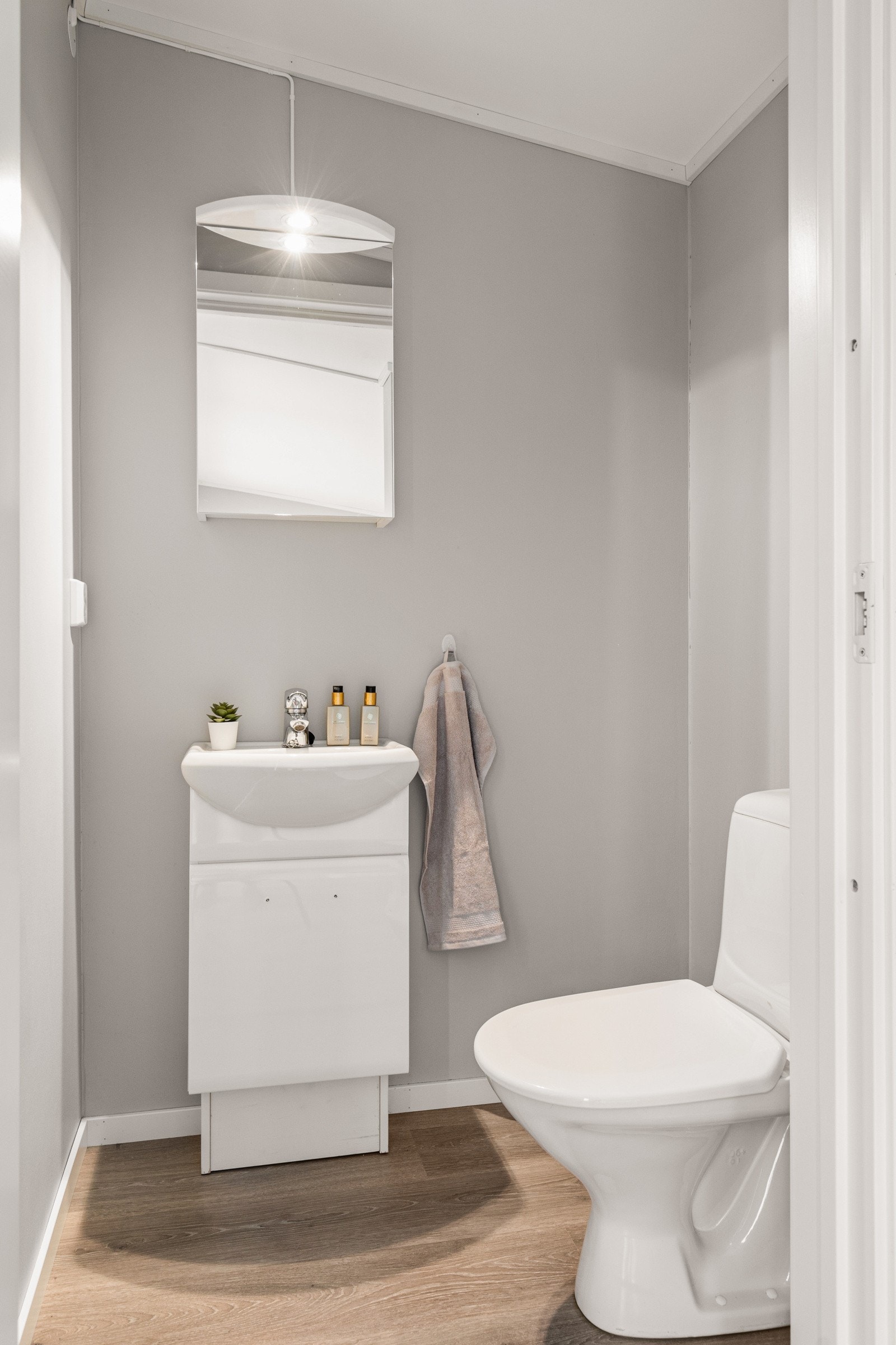 Separat toalettrom med servant med underskap Galleribilde