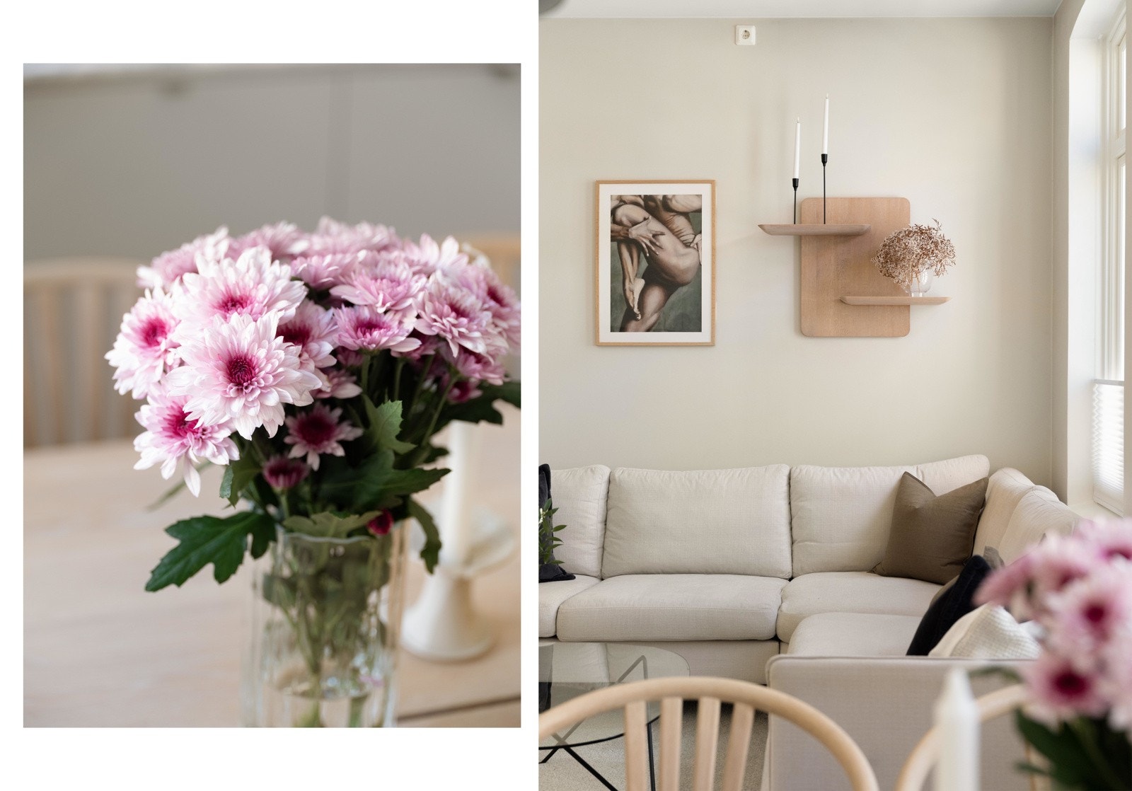 Det store, åpne rommet er malt i en nydelig, tidløs fargetone. Taket ble malt så sent som i 2024. Galleribilde