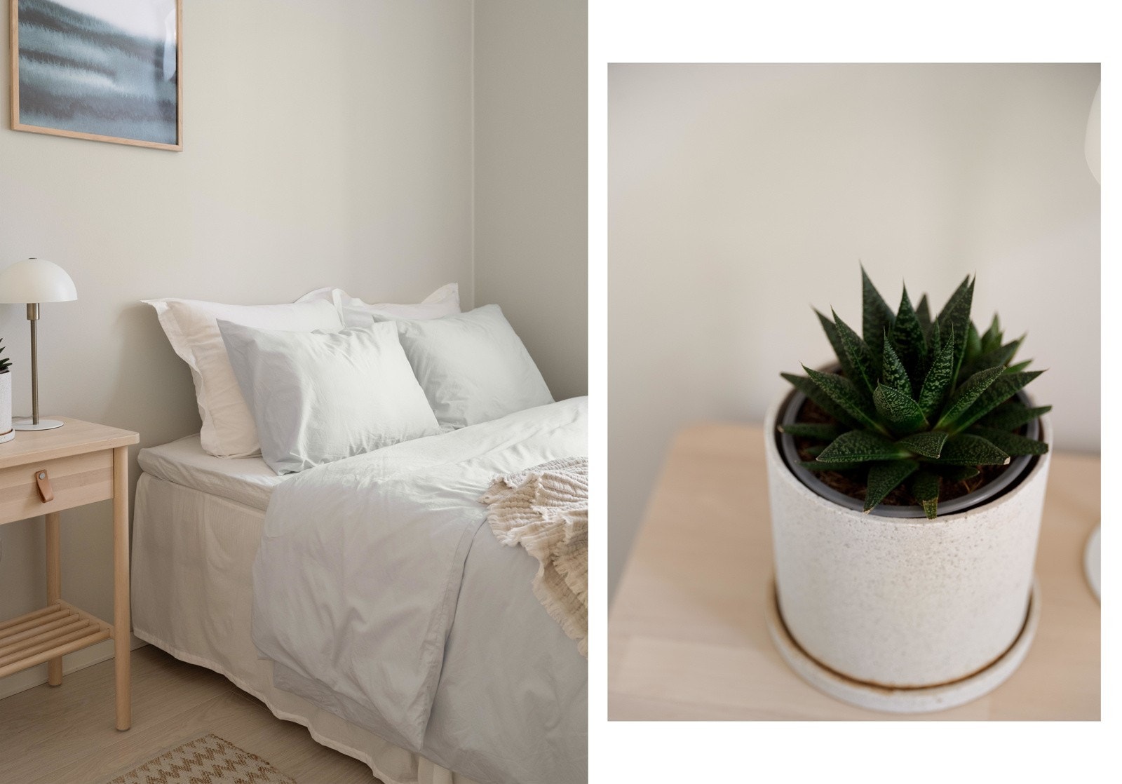 I likhet med stuen, er rommet malt i en delikat beige-tone. Galleribilde