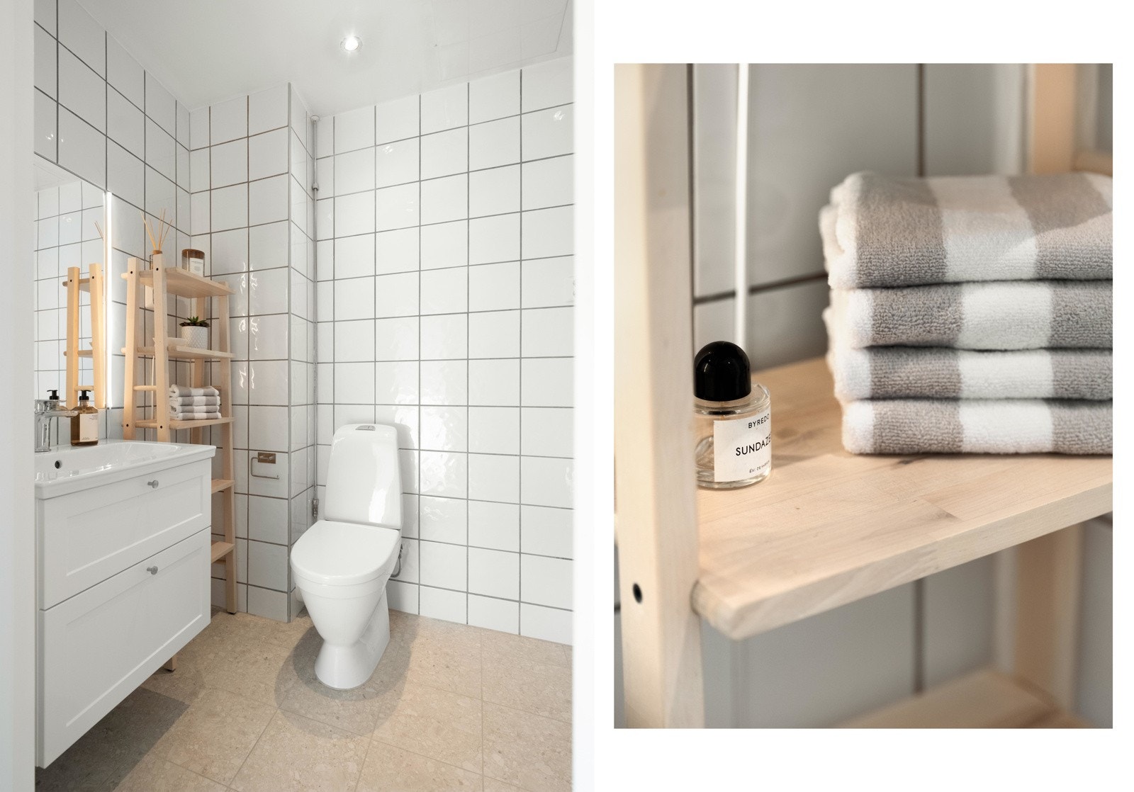 Fra entreen finner vi det fine baderommet. Badet var helt nytt i 2005 da bygget ble gjort om til leiligheter. Galleribilde