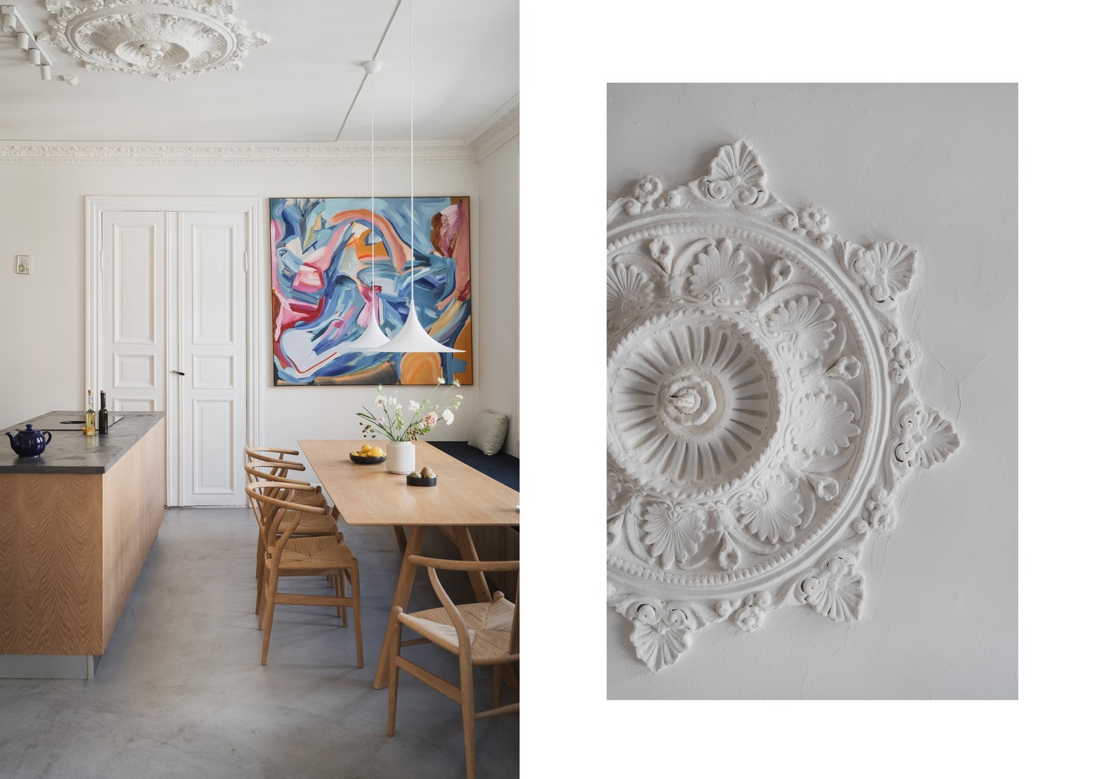 Klassisk innredning med nydelig stukkatur og rosetter. Galleribilde