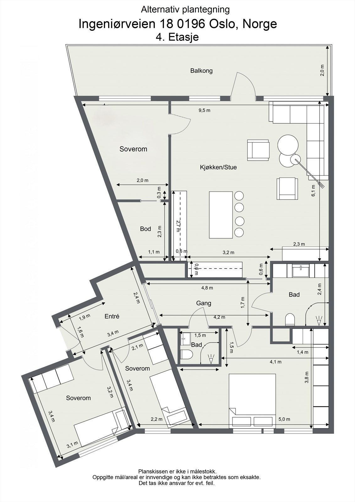 Alternativ planløsning med fire soverom Galleribilde