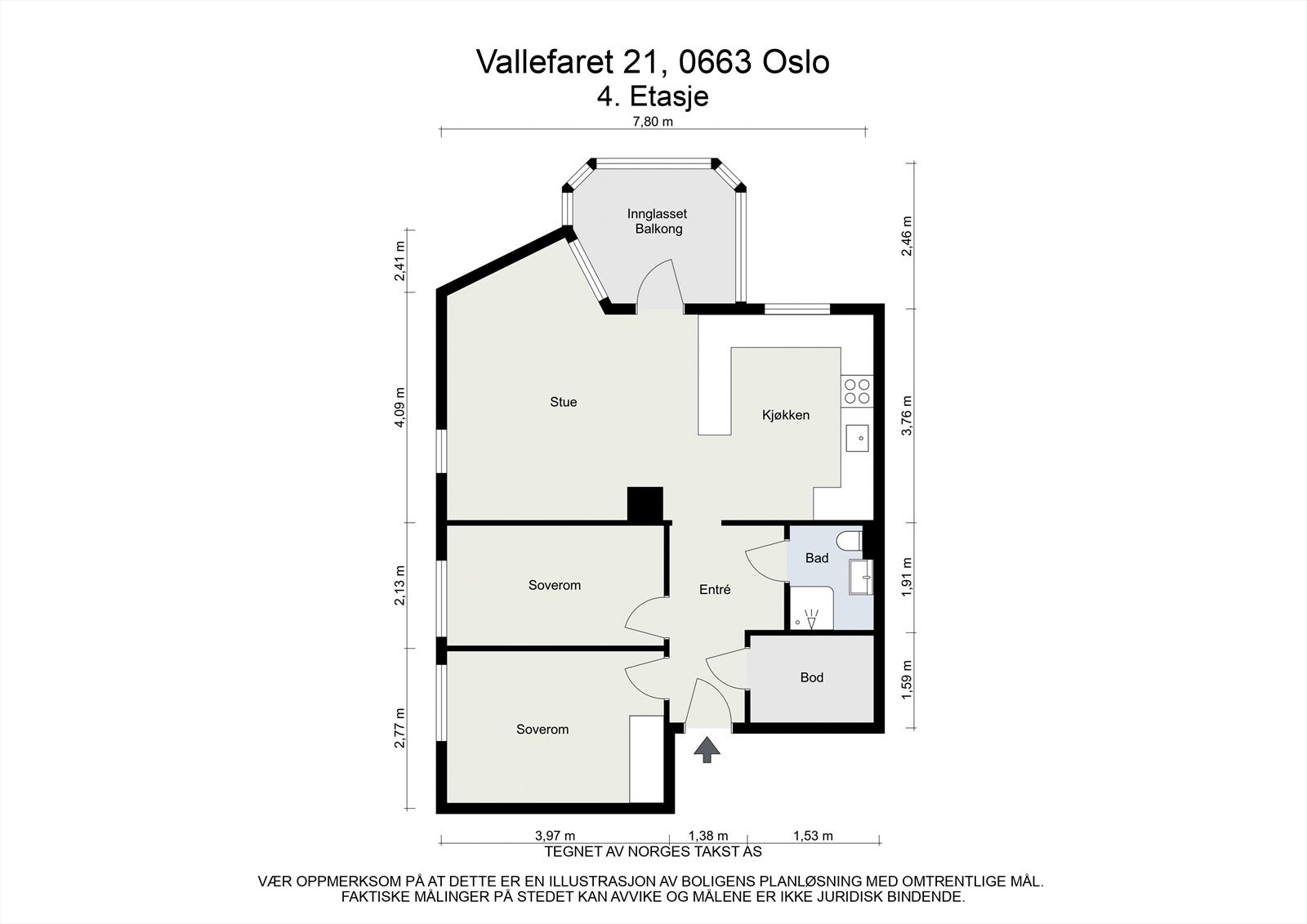 Før du fortsetter, ta en titt på planskissen slik at du får orientert deg litt i den fine leiligheten. I tillegg disponerer boligen tre boder, en loftsbod og to kjellerboder. Galleribilde