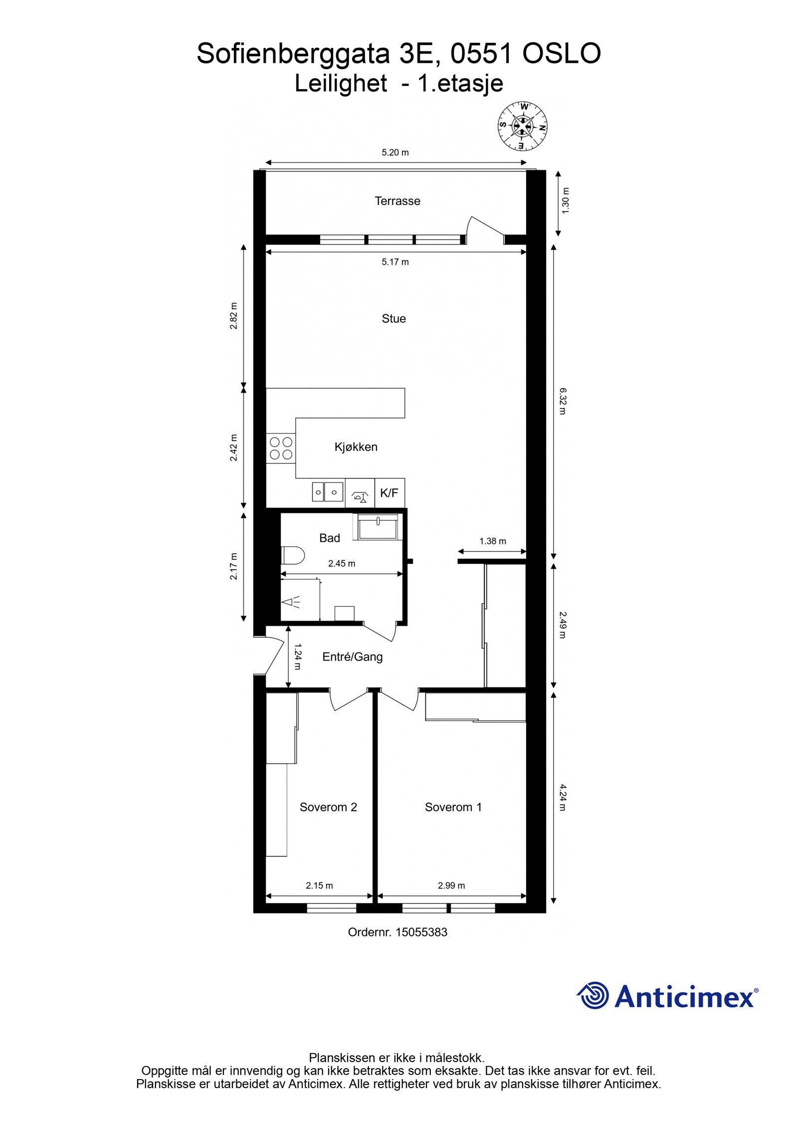 Plantegning med mål. Galleribilde